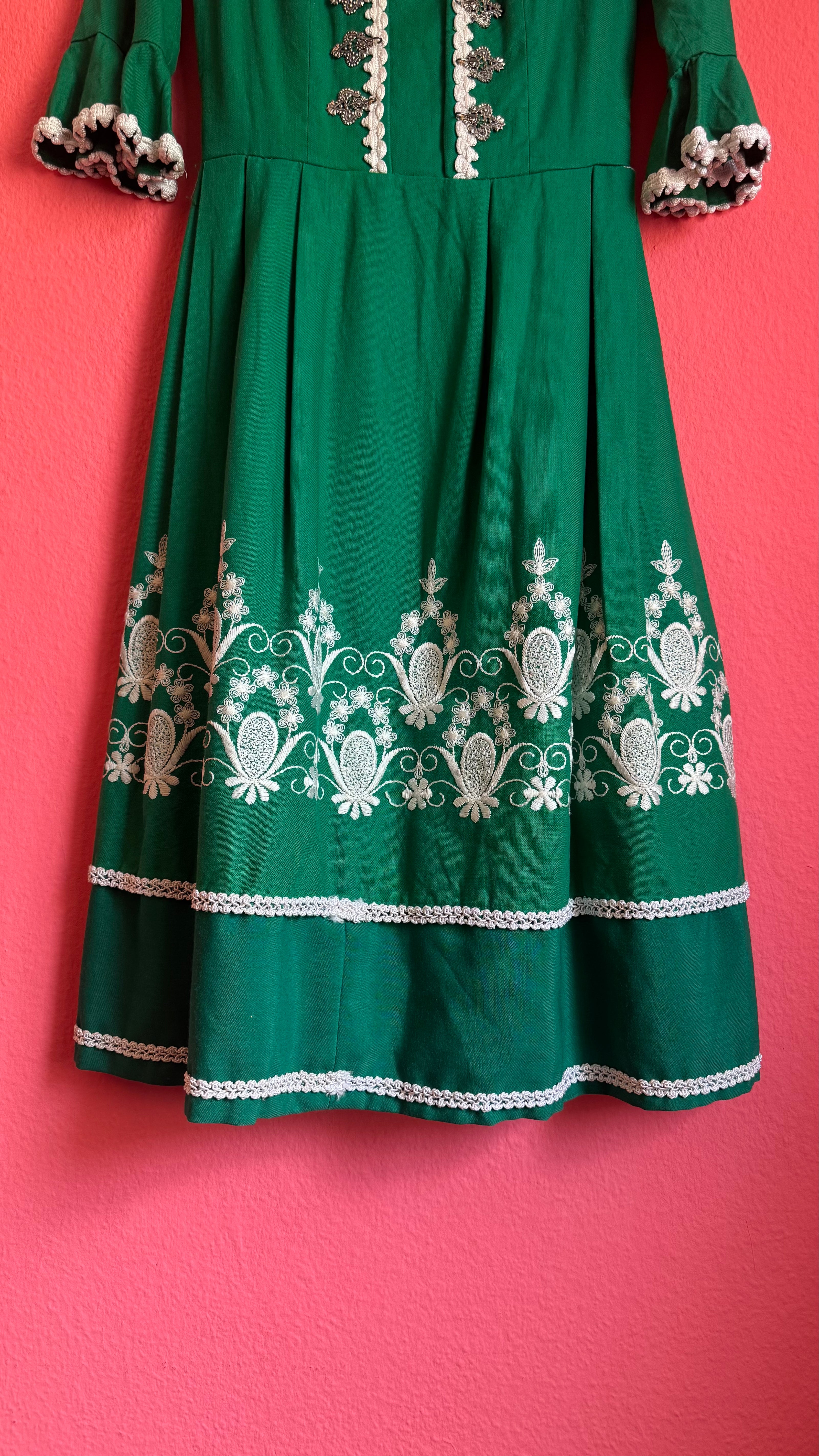 Vintage 1960s Green Embroidered Dirndl Dress by Chiemseer Dirndl