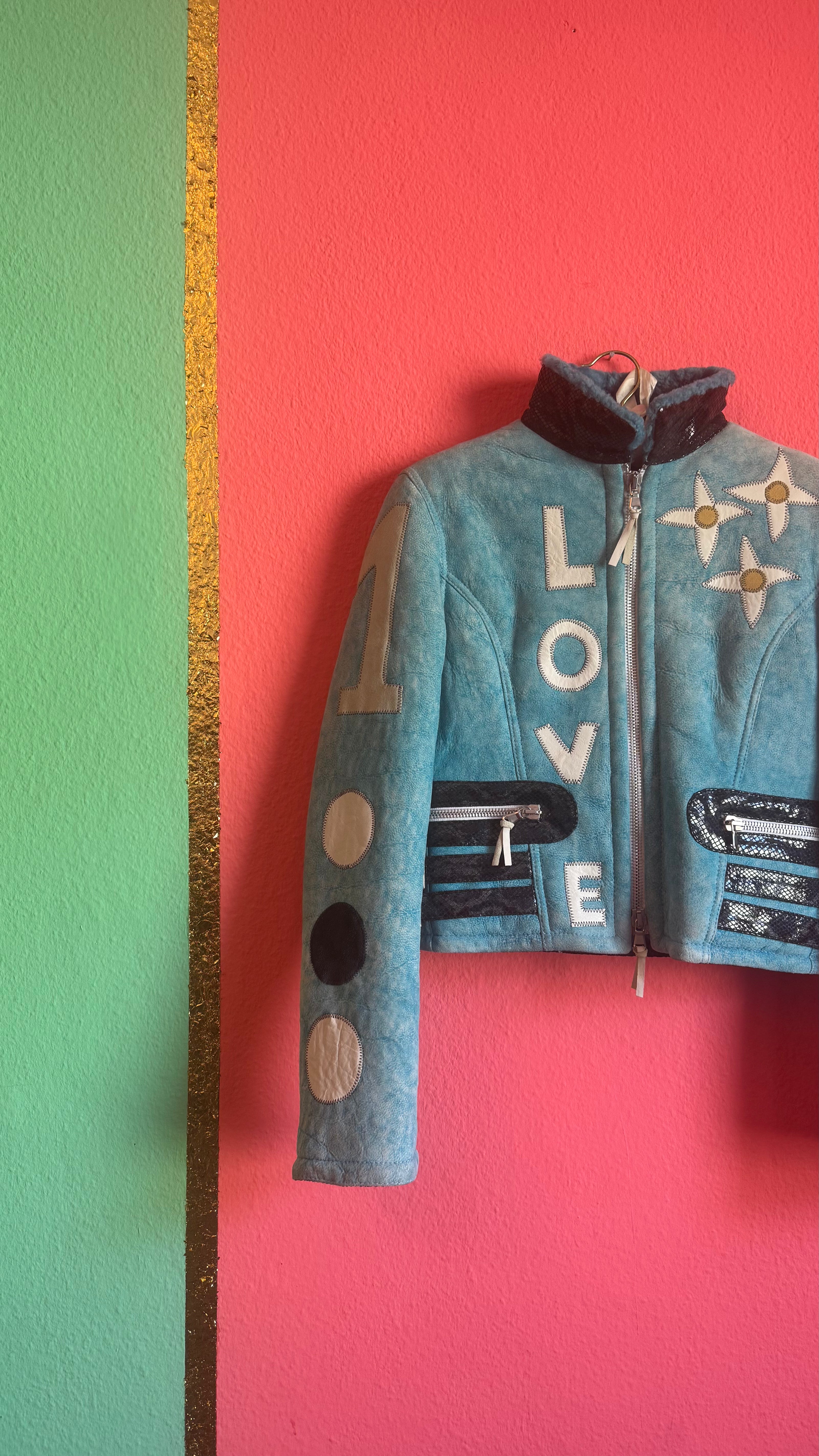 Vintage 1990s Turquoise Leather Statement Jacket By Flora Smith