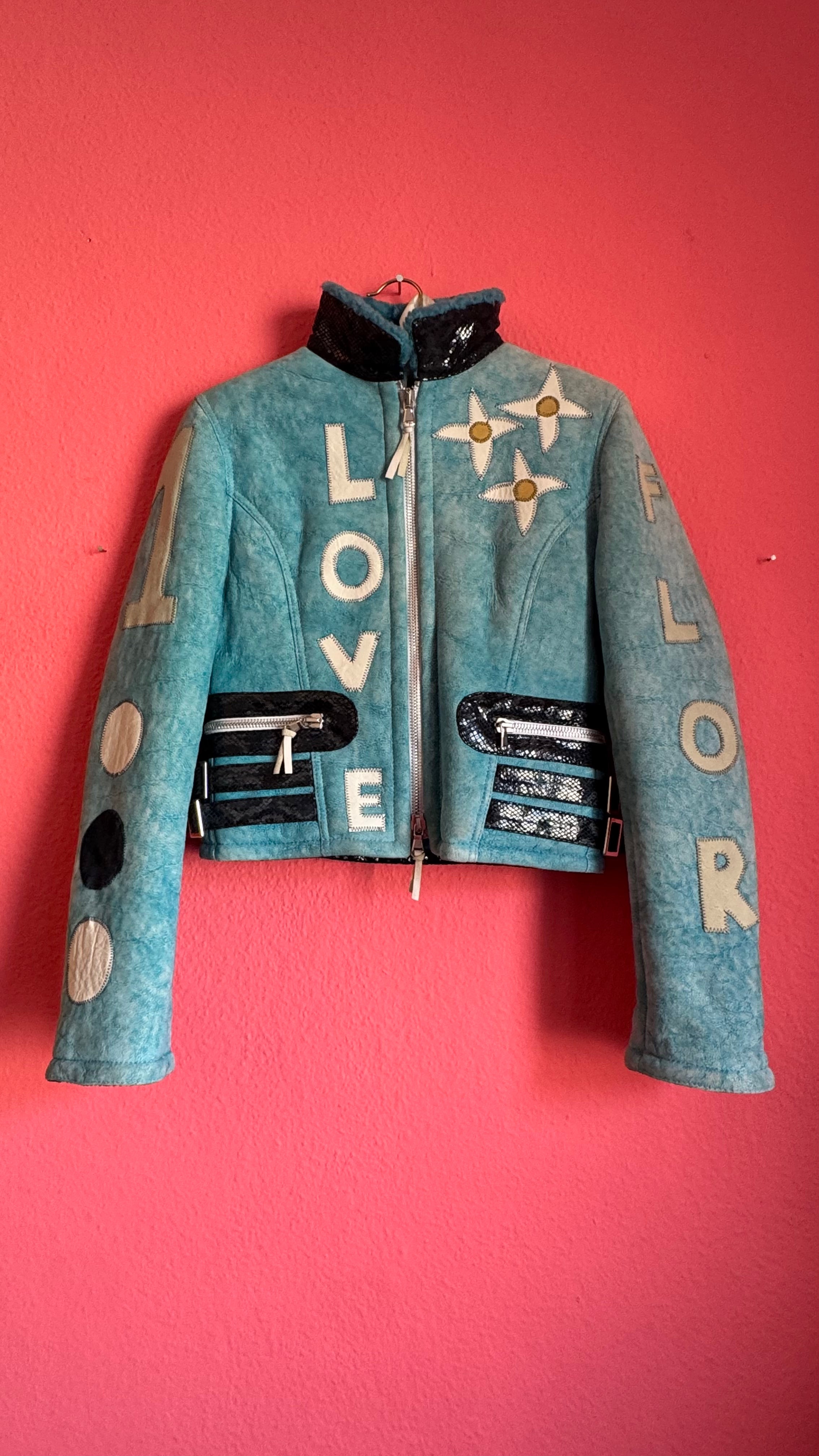 Vintage 1990s Turquoise Leather Statement Jacket By Flora Smith