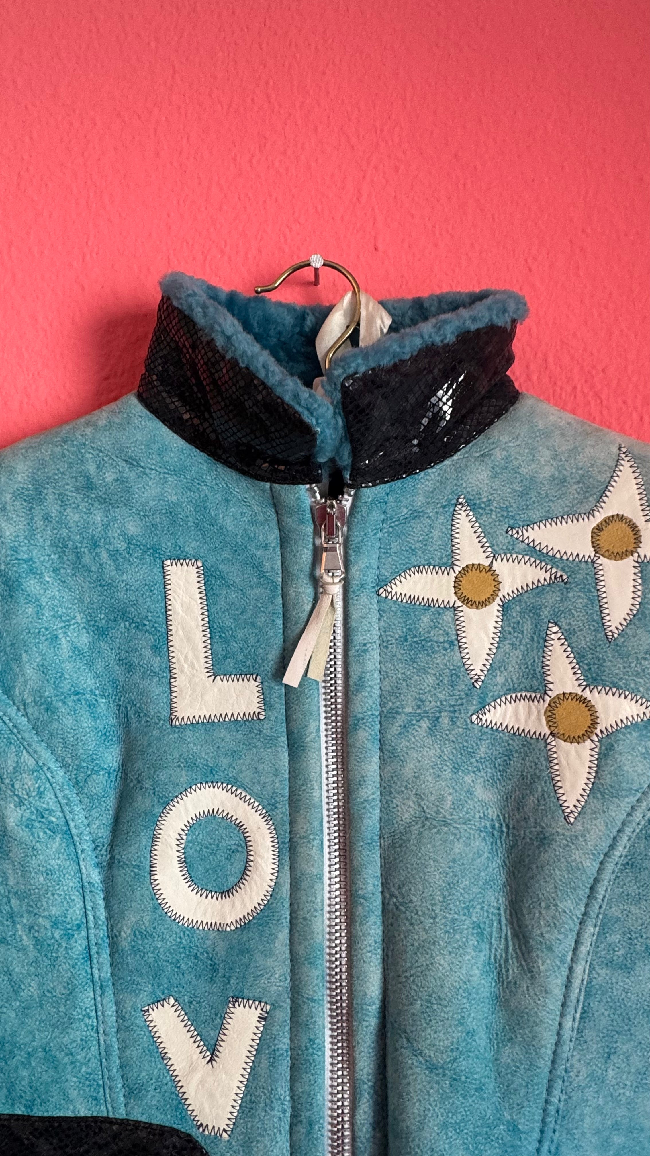 Vintage 1990s Turquoise Leather Statement Jacket By Flora Smith