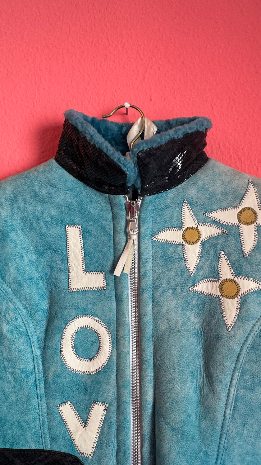 Vintage 1990s Turquoise Leather Statement Jacket By Flora Smith