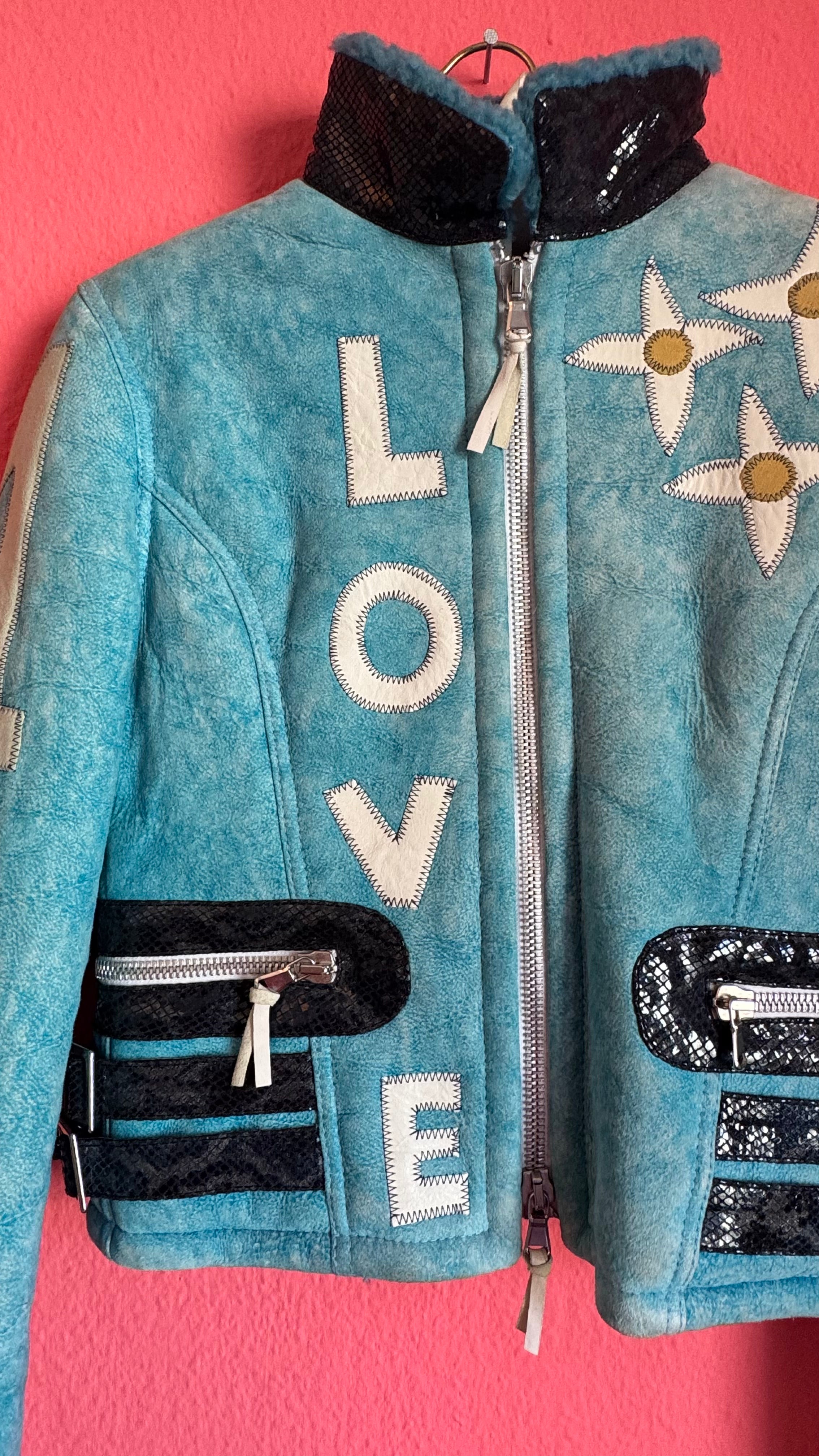 Vintage 1990s Turquoise Leather Statement Jacket By Flora Smith