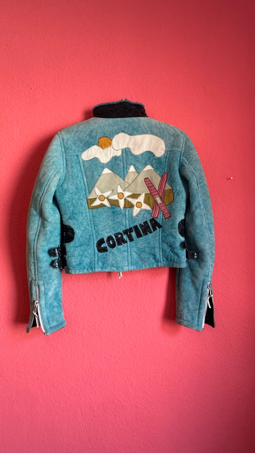 Vintage 1990s Turquoise Leather Statement Jacket By Flora Smith