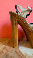 Vintage 1970s Cream Leather Platform Sandals With Wooden Heel by Deodato