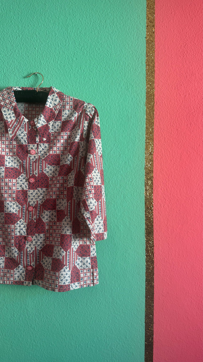 Vintage 1970s Cotton Patchwork Print Shirt Jacket