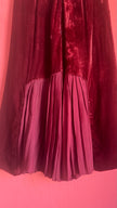 Vintage 1980s Burgundy Velvet Pleated Midi Skirt