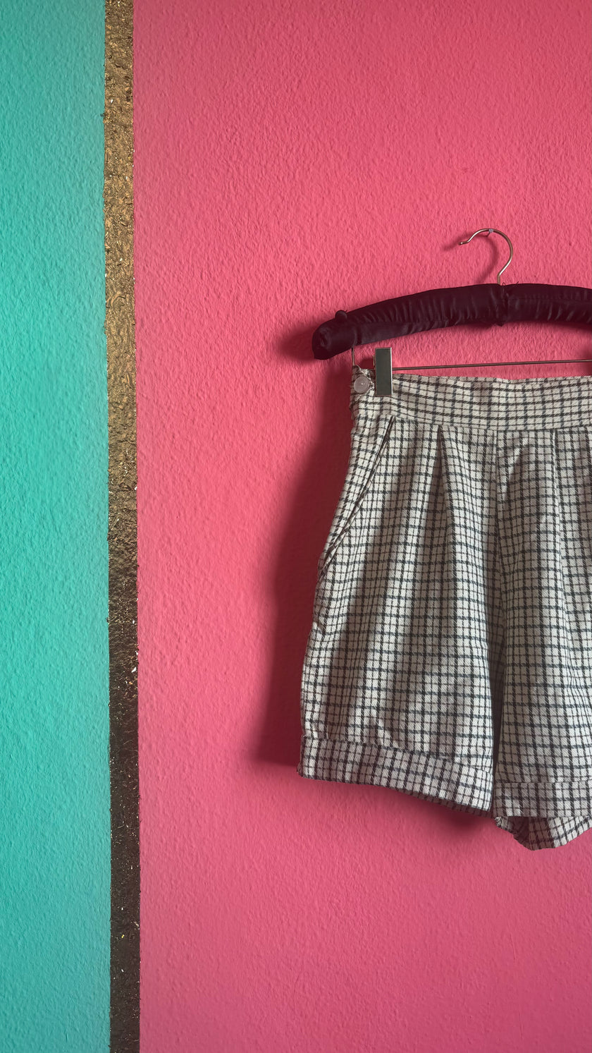 Vintage 1980s Checked High-Waisted Pleated Shorts