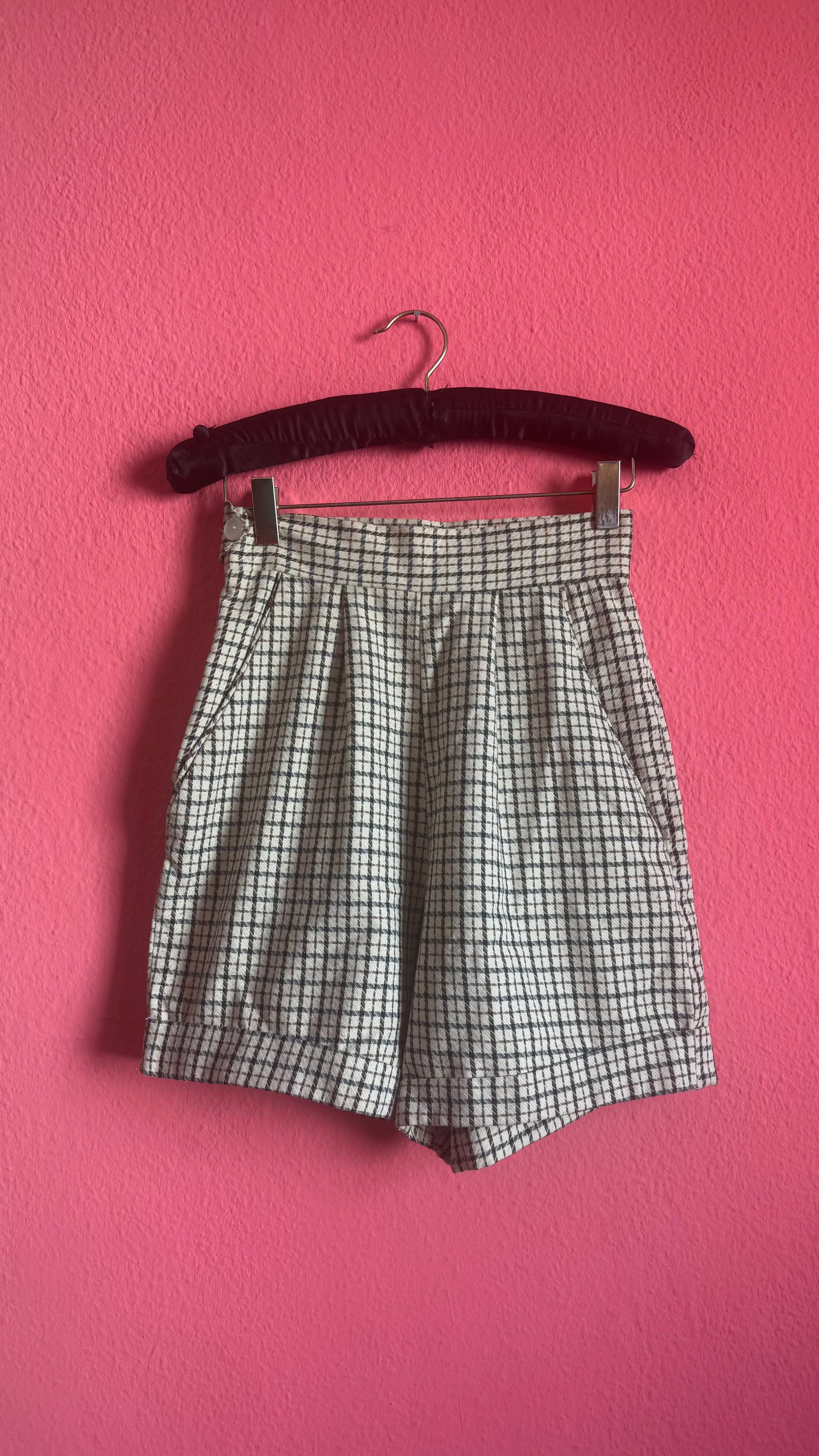 Vintage 1980s Checked High-Waisted Pleated Shorts