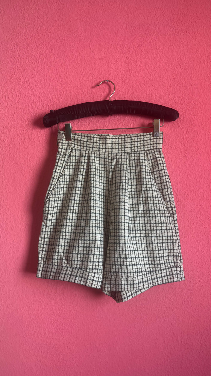 Vintage 1980s Checked High-Waisted Pleated Shorts