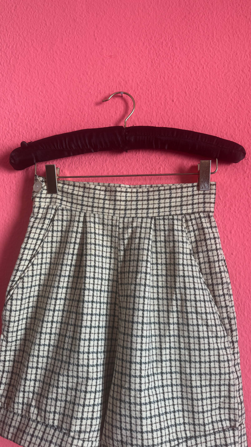Vintage 1980s Checked High-Waisted Pleated Shorts