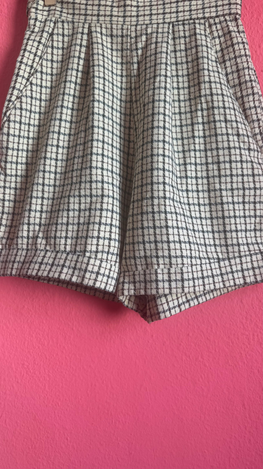 Vintage 1980s Checked High-Waisted Pleated Shorts