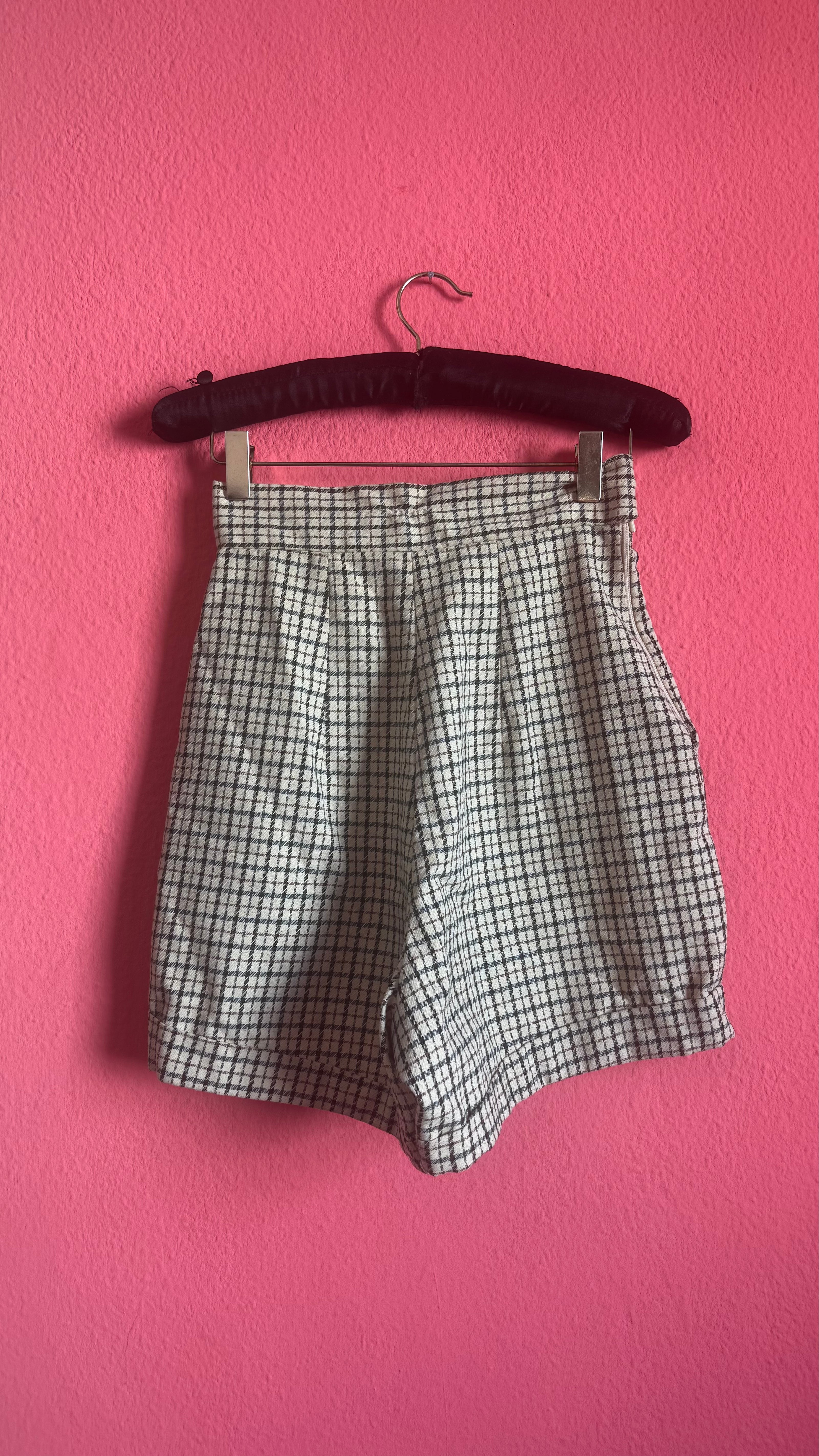 Vintage 1980s Checked High-Waisted Pleated Shorts