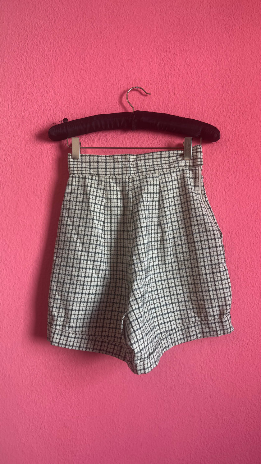 Vintage 1980s Checked High-Waisted Pleated Shorts