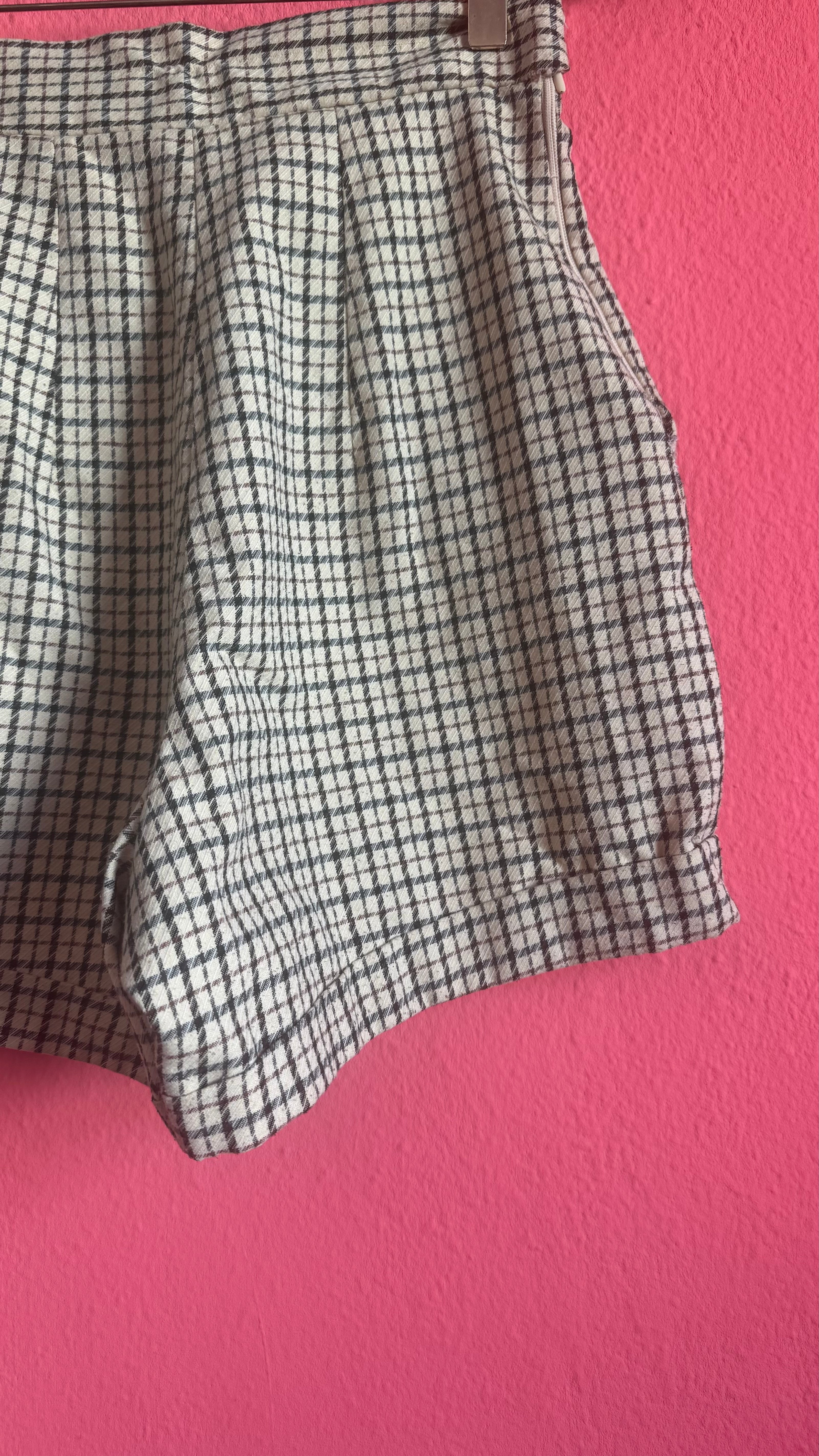 Vintage 1980s Checked High-Waisted Pleated Shorts
