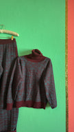 Vintage 1980s Burgundy & Teal Virgin Wool Knit Set by Saint Laurent Rive Gauche