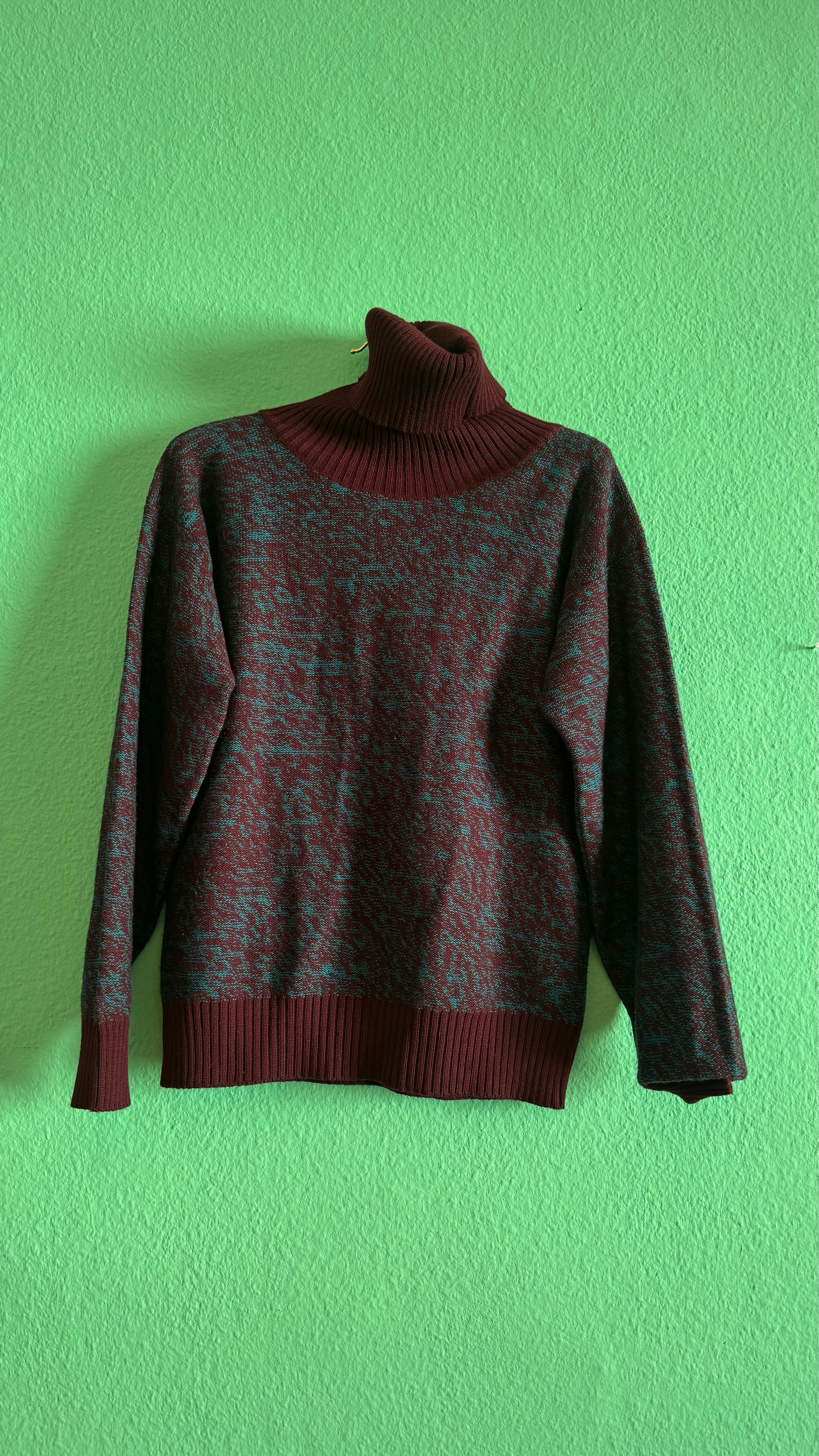 Vintage 1980s Burgundy & Teal Virgin Wool Knit Set by Saint Laurent Rive Gauche
