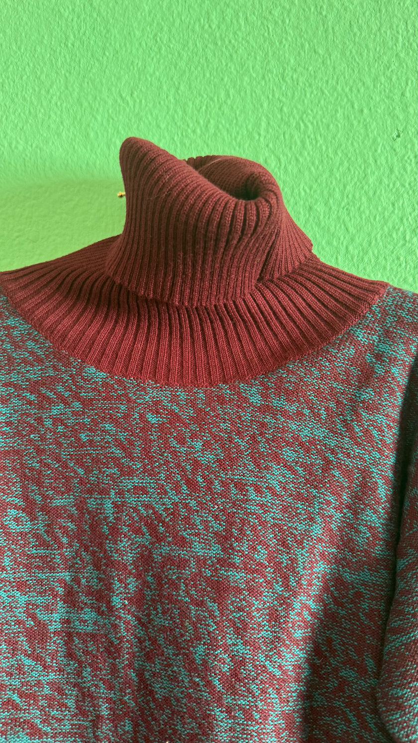 Vintage 1980s Burgundy & Teal Virgin Wool Knit Set by Saint Laurent Rive Gauche