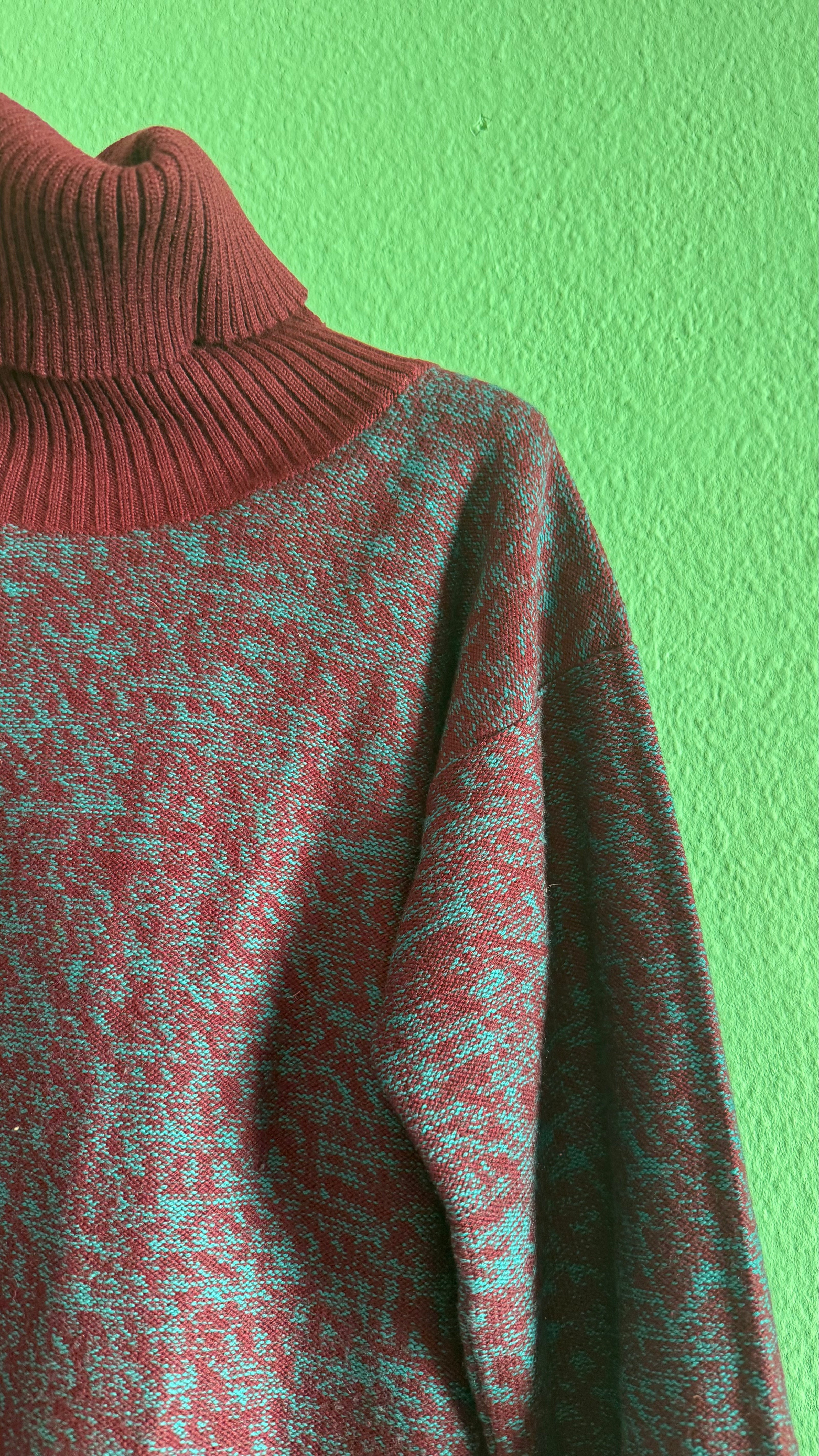 Vintage 1980s Burgundy & Teal Virgin Wool Knit Set by Saint Laurent Rive Gauche