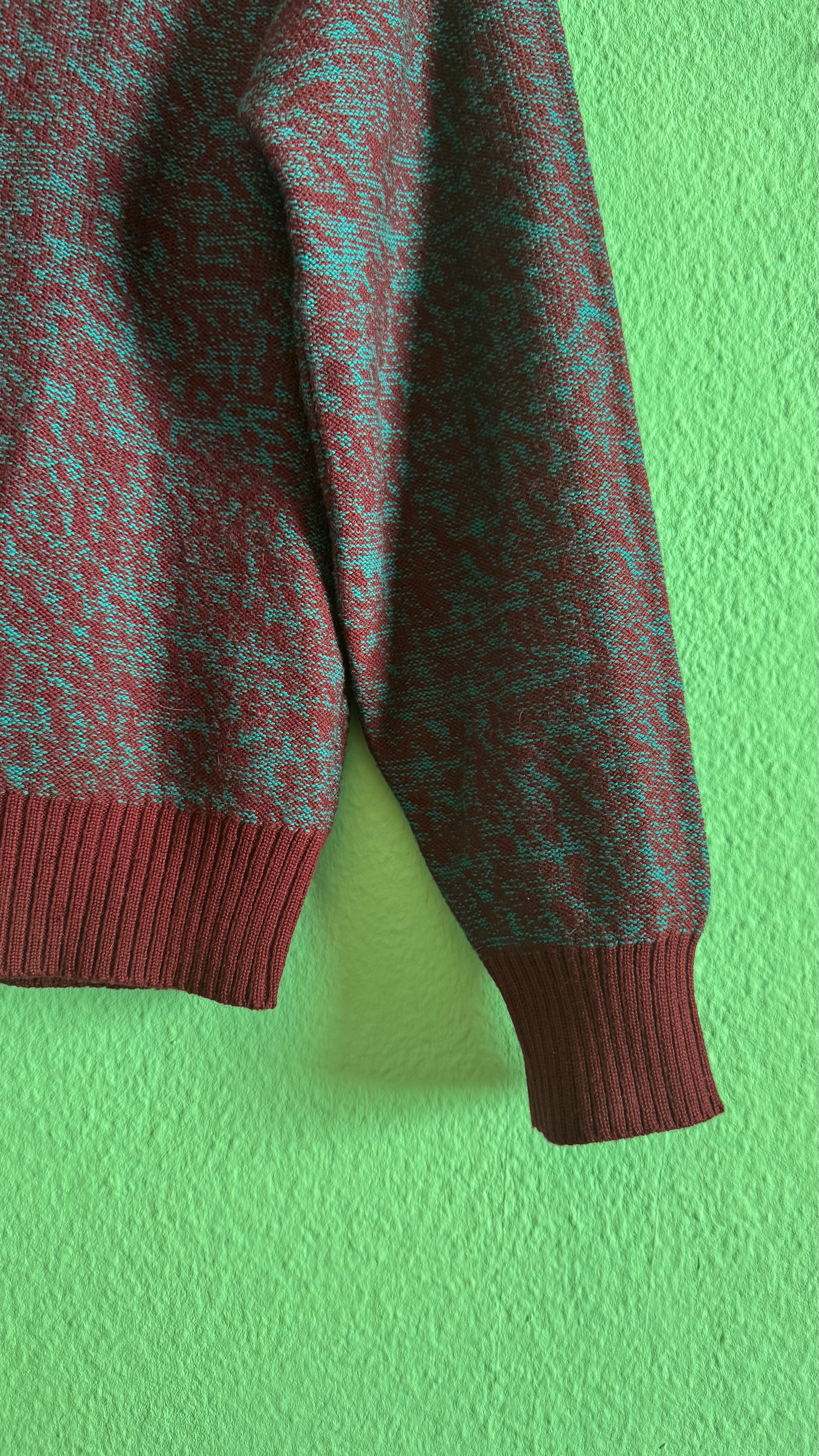 Vintage 1980s Burgundy & Teal Virgin Wool Knit Set by Saint Laurent Rive Gauche