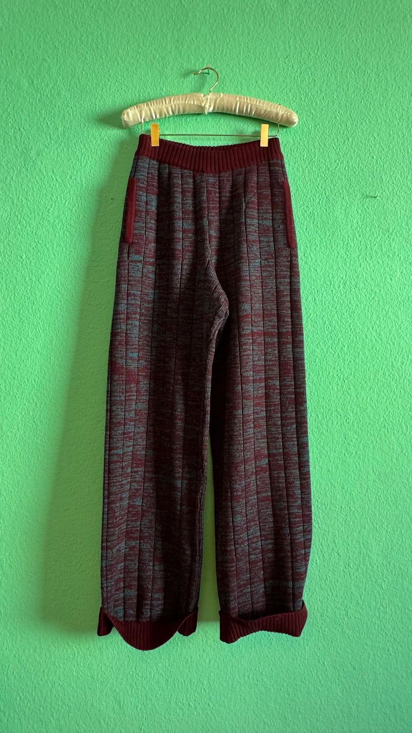 Vintage 1980s Burgundy & Teal Virgin Wool Knit Set by Saint Laurent Rive Gauche