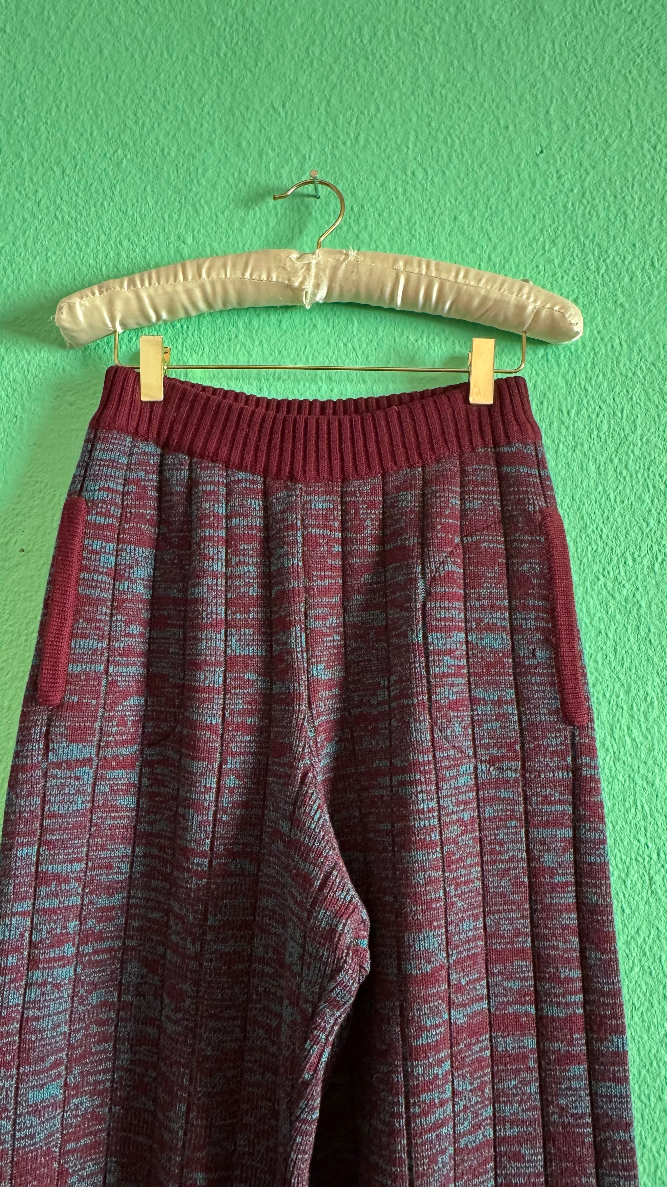 Vintage 1980s Burgundy & Teal Virgin Wool Knit Set by Saint Laurent Rive Gauche