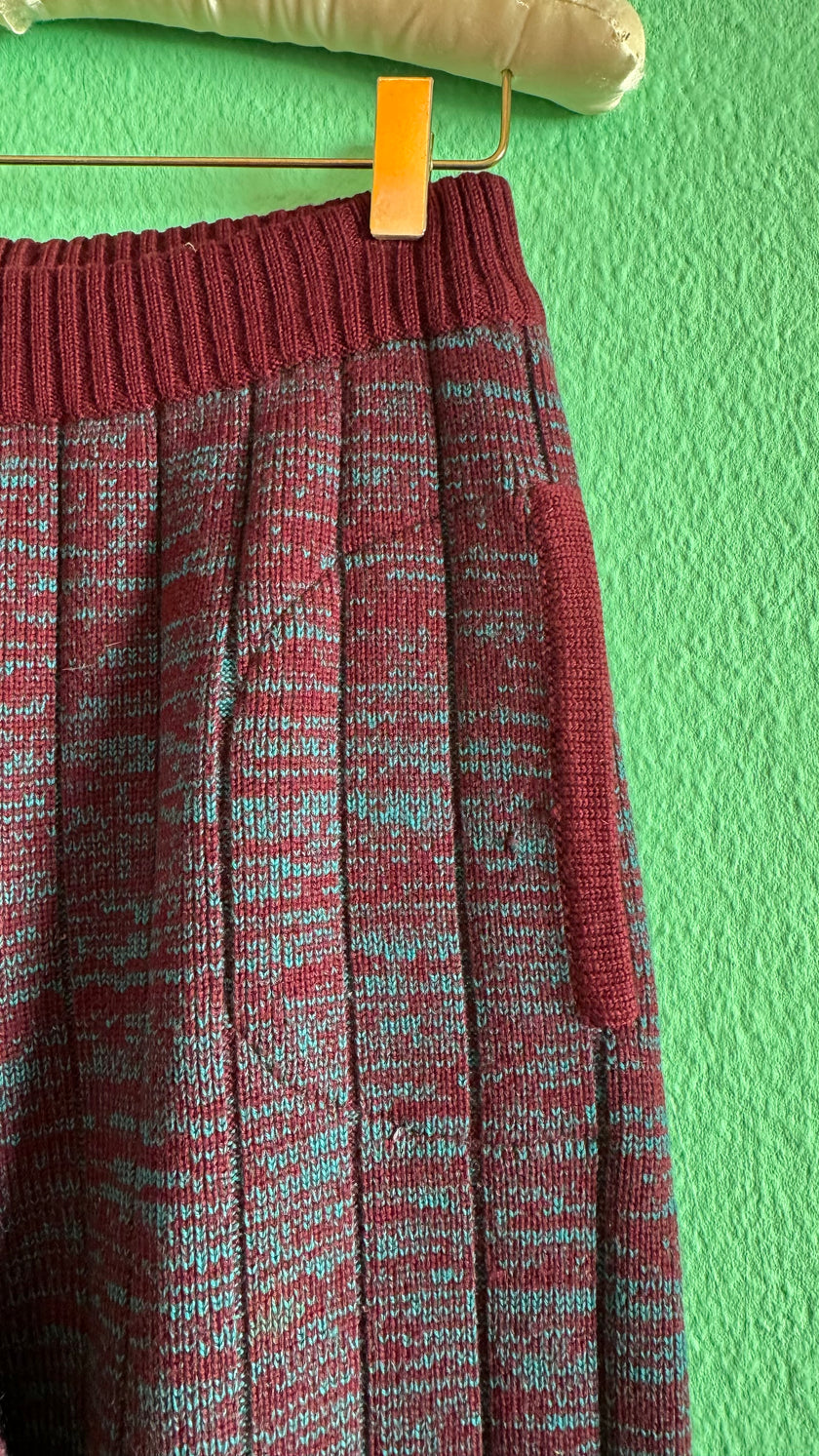 Vintage 1980s Burgundy & Teal Virgin Wool Knit Set by Saint Laurent Rive Gauche