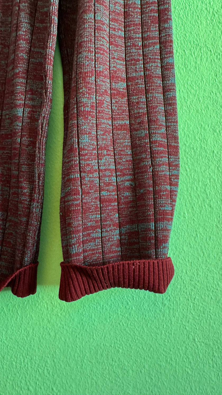 Vintage 1980s Burgundy & Teal Virgin Wool Knit Set by Saint Laurent Rive Gauche