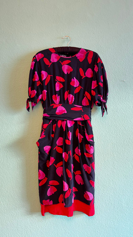 Escada Floral Silk Dress - Made in Italy Red Accent - Alva - Morgaine | Vintage Store