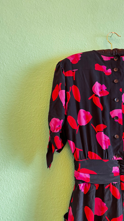 Escada Floral Silk Dress - Made in Italy Red Accent - Alva - Morgaine | Vintage Store