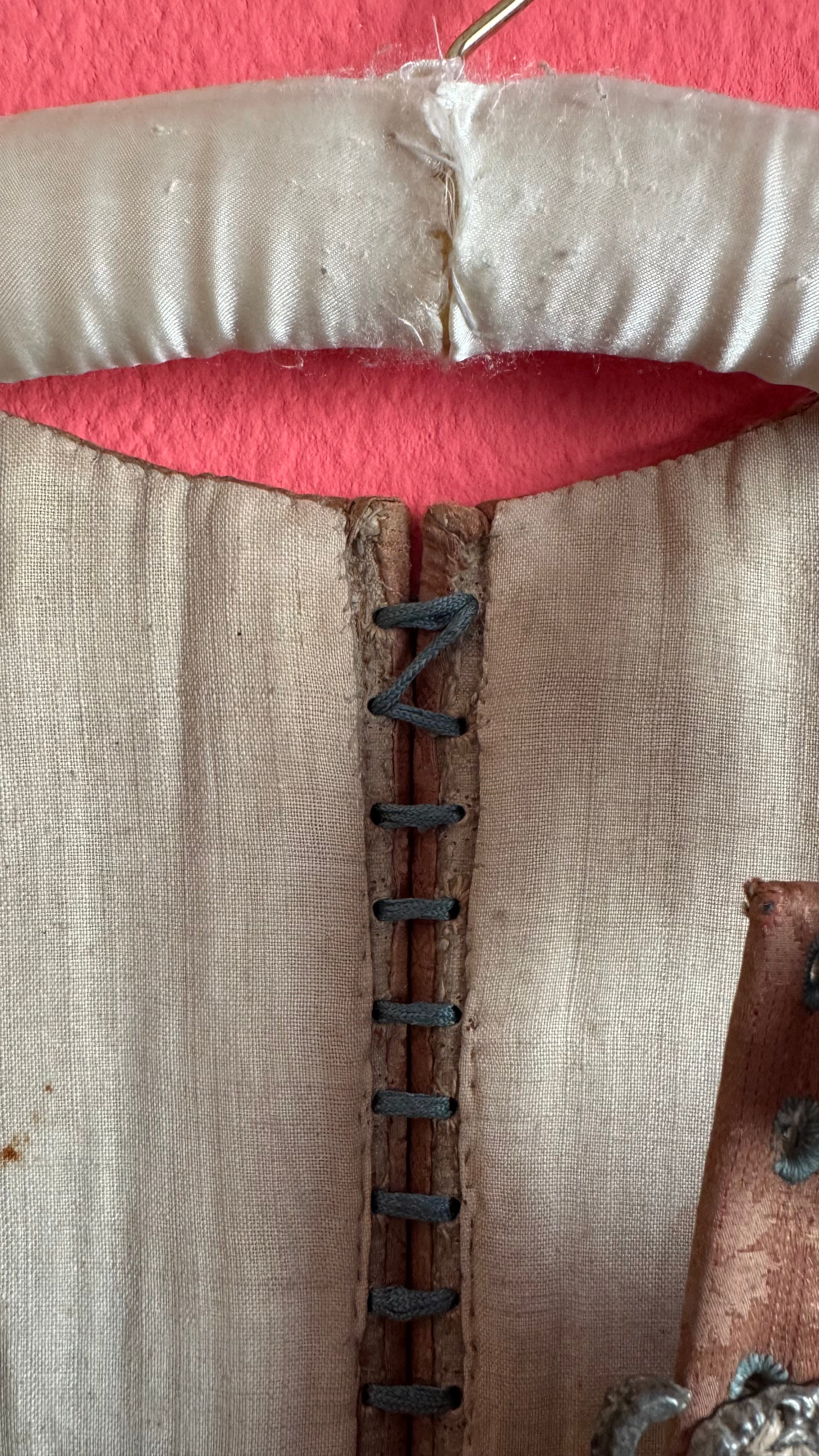 Vintage 19th-Century Rose-Brown Bodice Vest With Metal Hooks