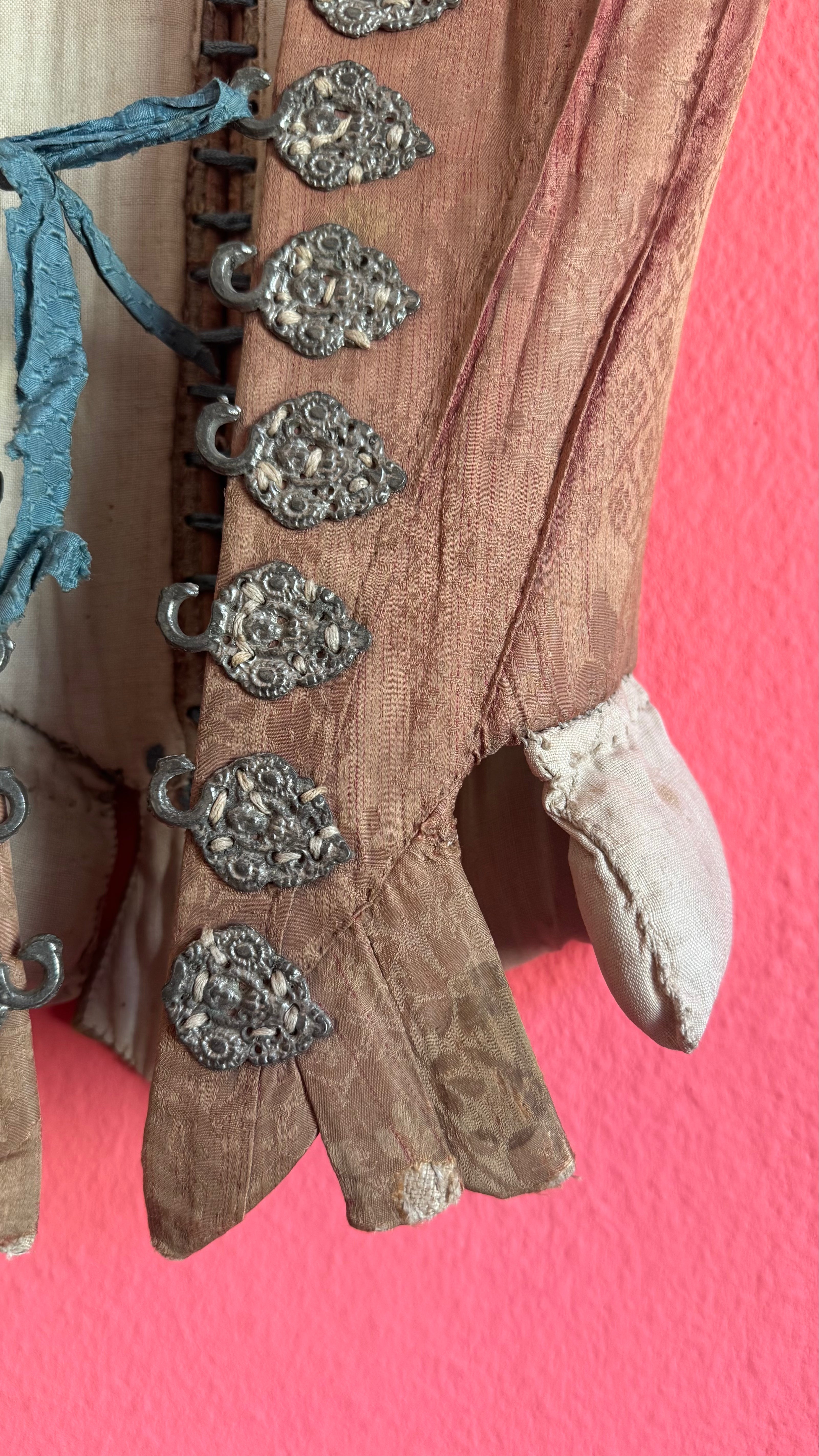 Vintage 19th-Century Rose-Brown Bodice Vest With Metal Hooks