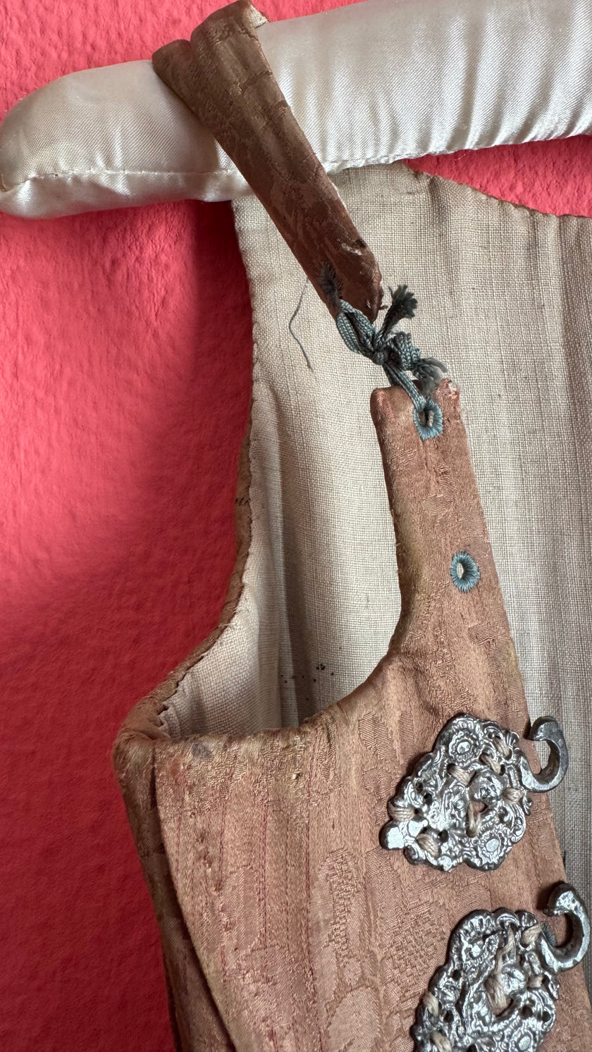 Vintage 19th-Century Rose-Brown Bodice Vest With Metal Hooks