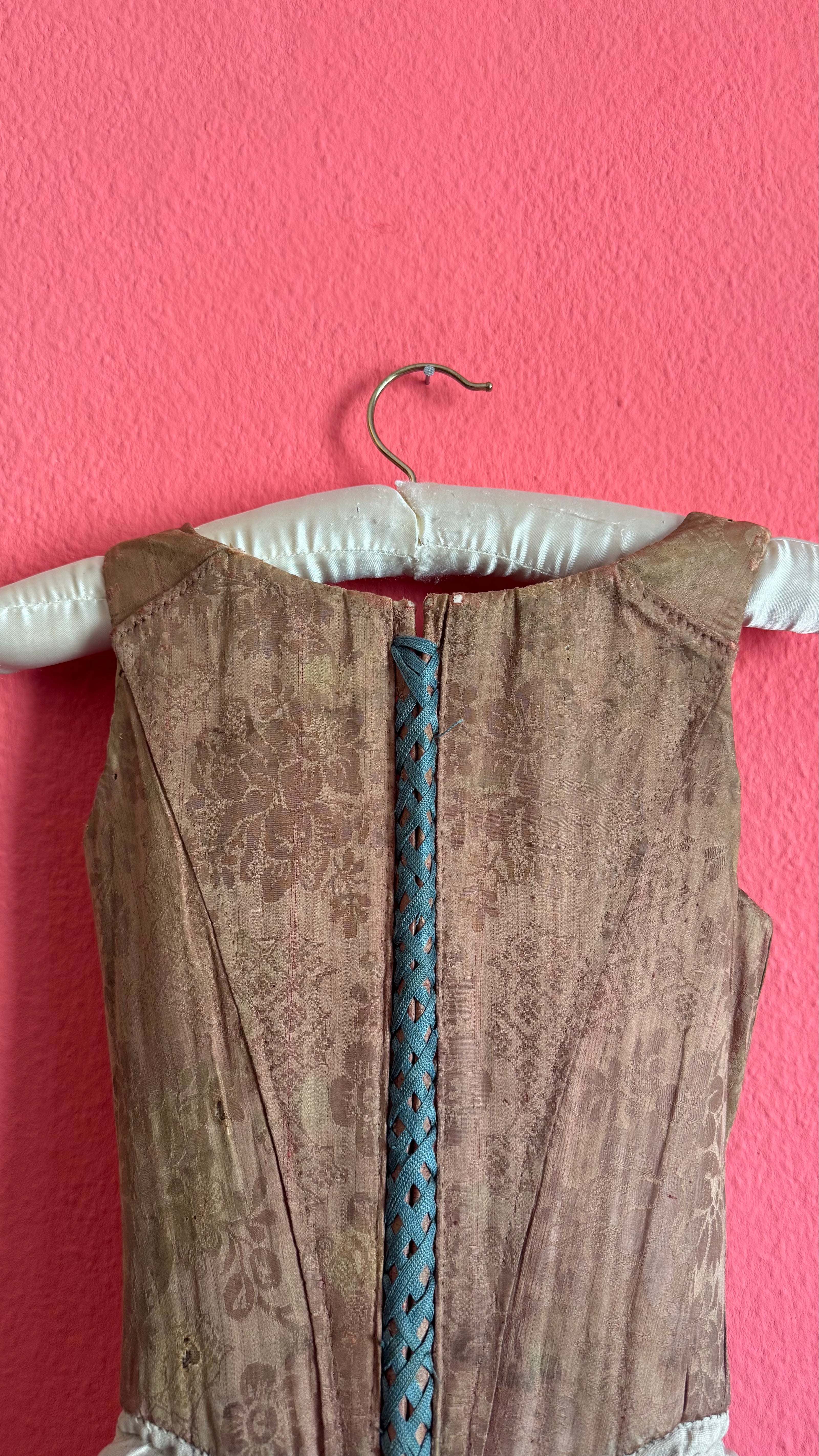 Vintage 19th-Century Rose-Brown Bodice Vest With Metal Hooks