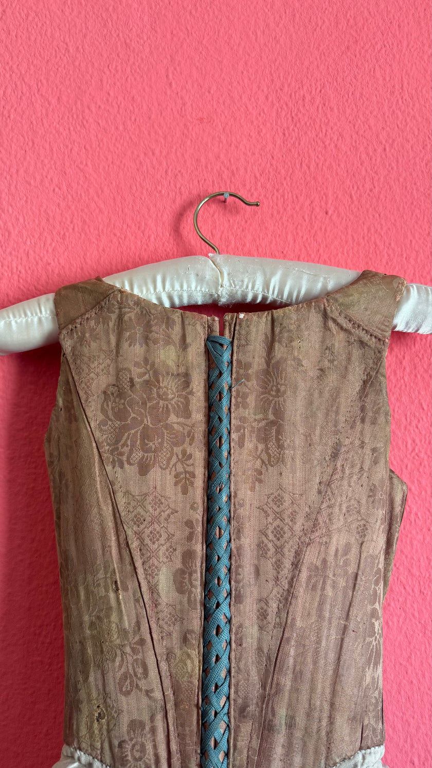 Vintage 19th-Century Rose-Brown Bodice Vest With Metal Hooks