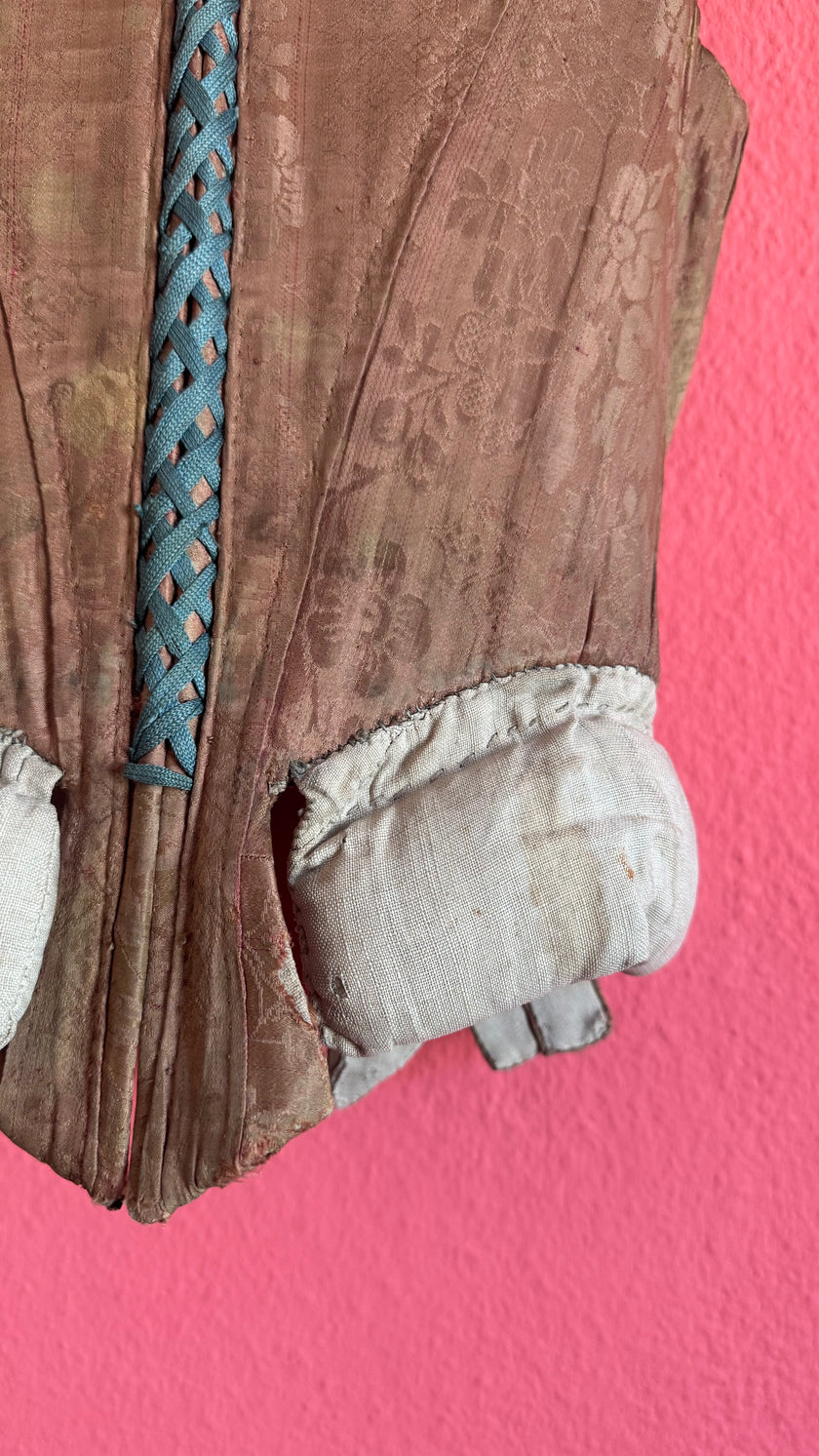 Vintage 19th-Century Rose-Brown Bodice Vest With Metal Hooks