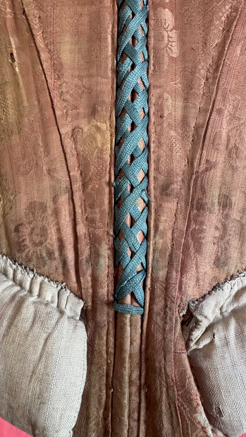 Vintage 19th-Century Rose-Brown Bodice Vest With Metal Hooks