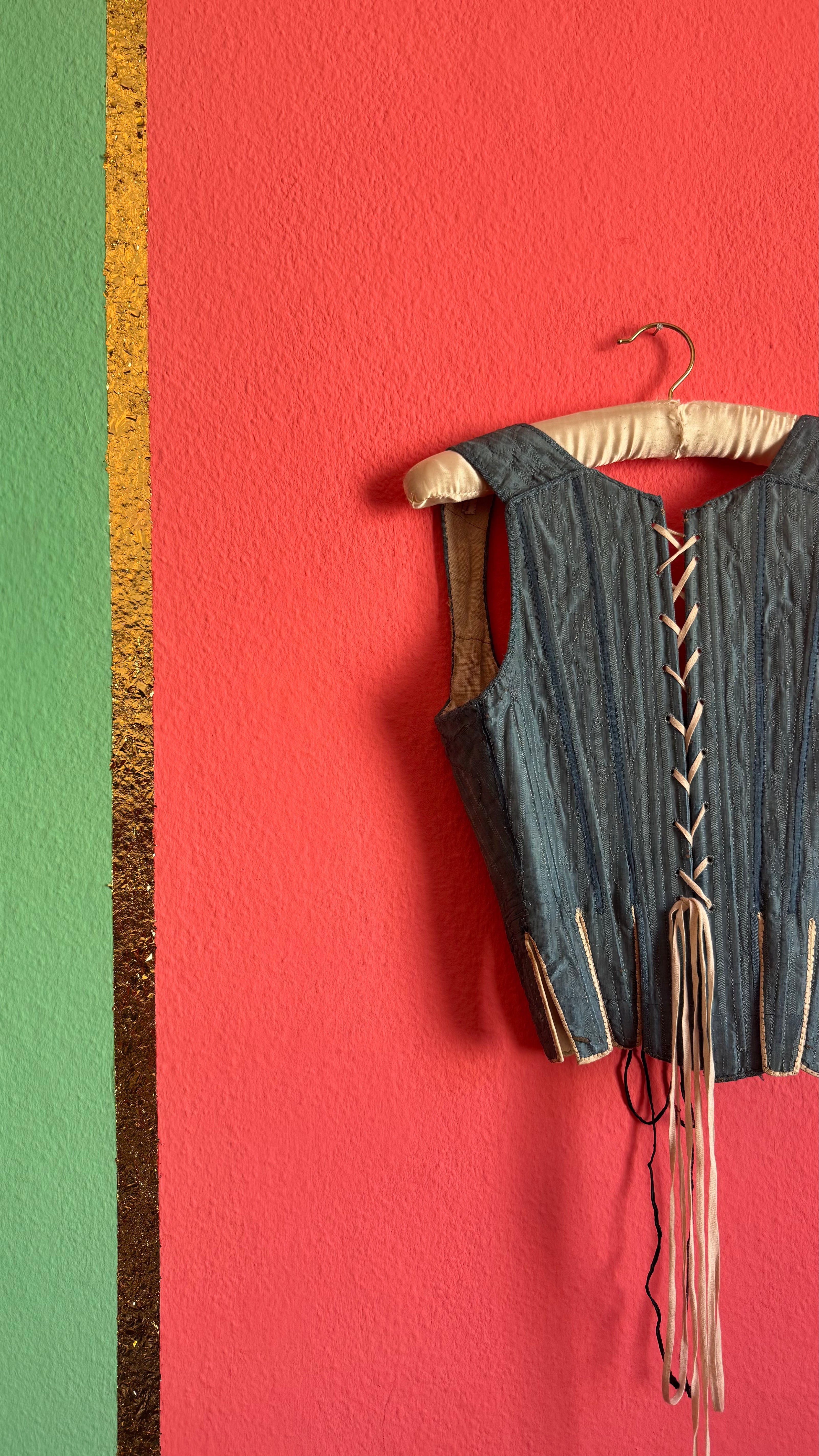 Vintage 19th-Century Blue-Grey Lace-Up Historical Bodice
