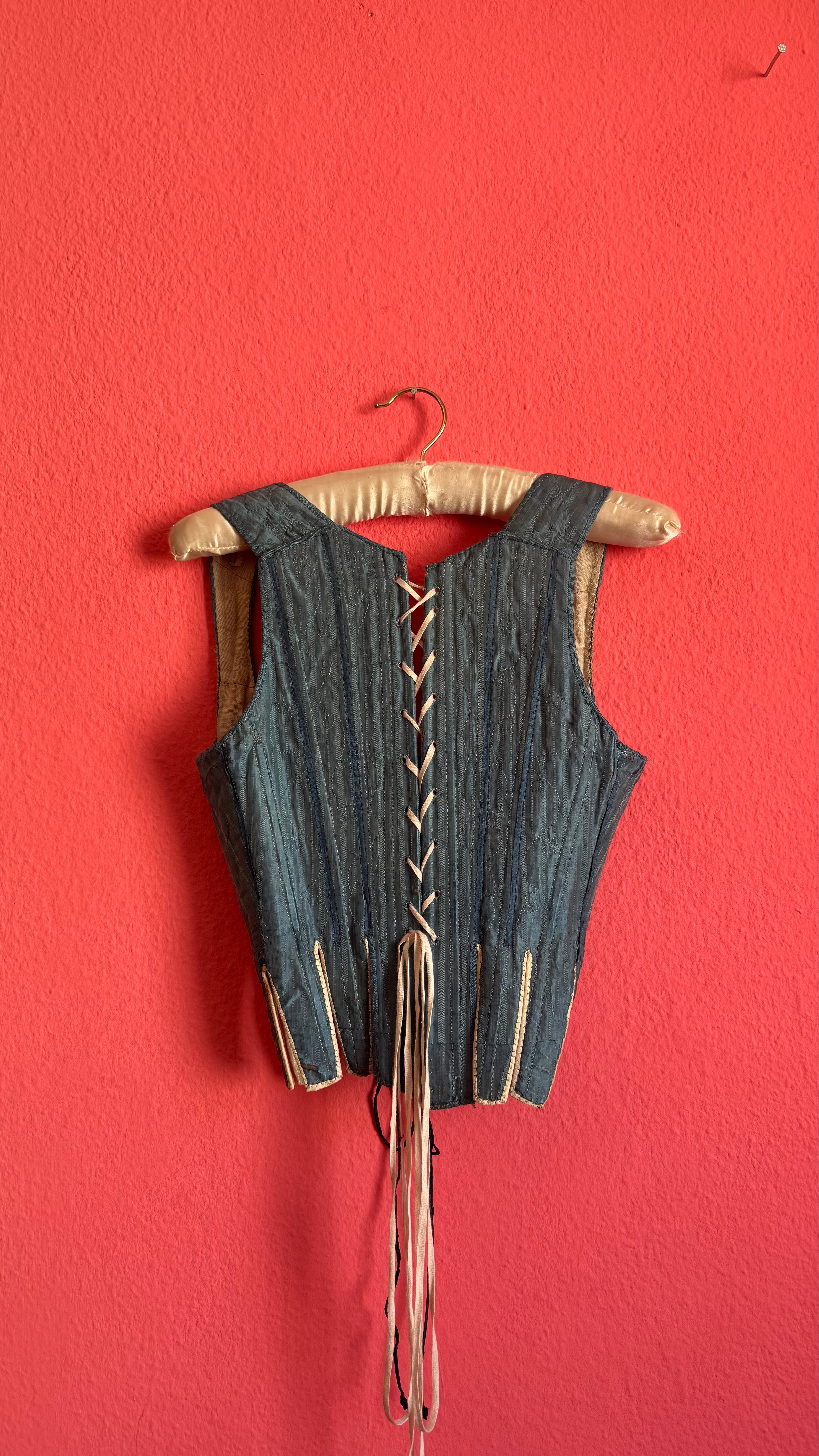 Vintage 19th-Century Blue-Grey Lace-Up Historical Bodice