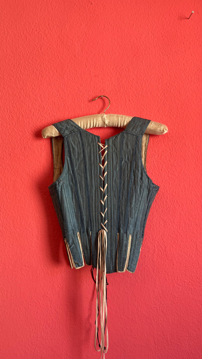 Vintage 19th-Century Blue-Grey Lace-Up Historical Bodice