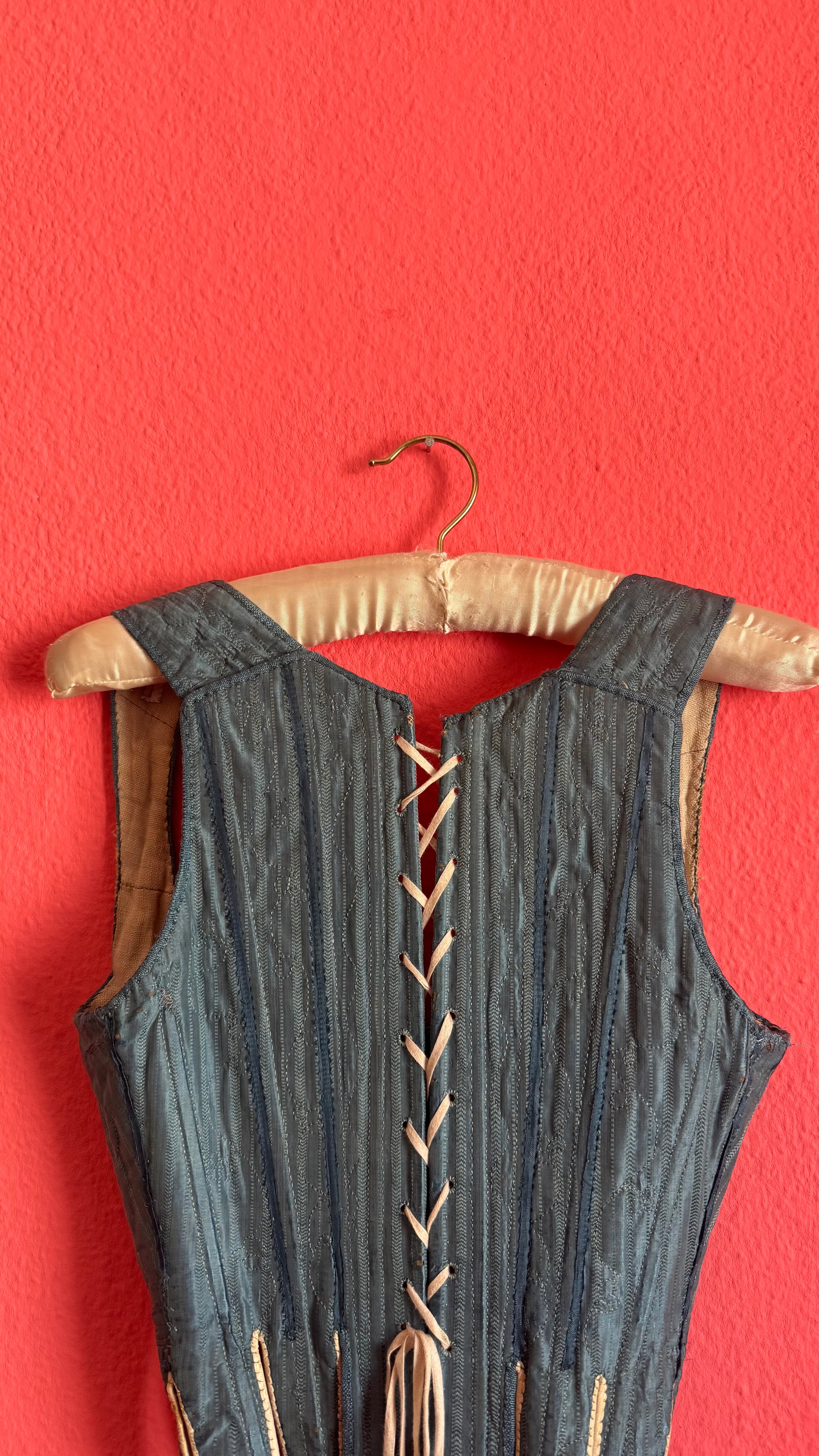 Vintage 19th-Century Blue-Grey Lace-Up Historical Bodice