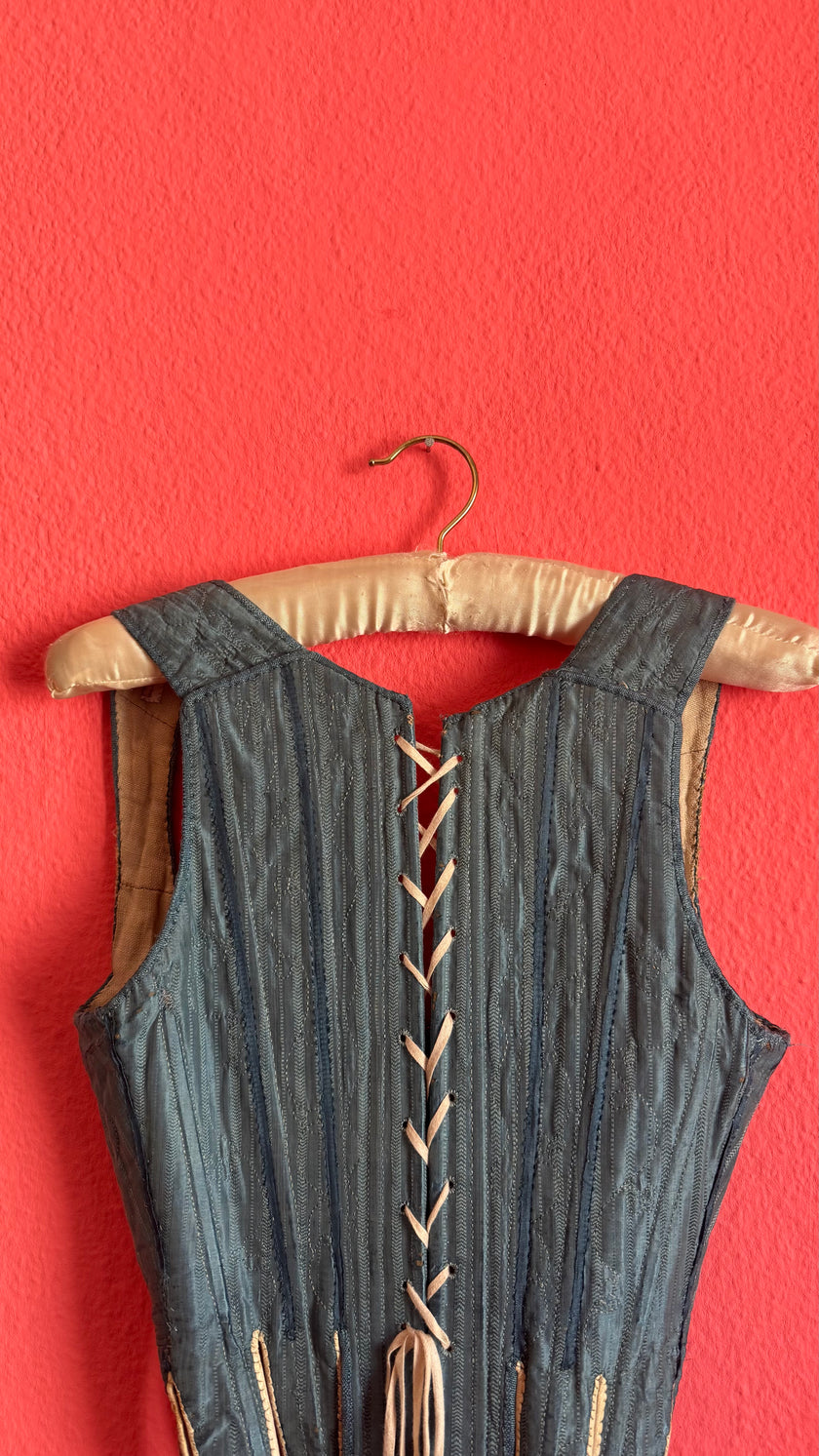 Vintage 19th-Century Blue-Grey Lace-Up Historical Bodice