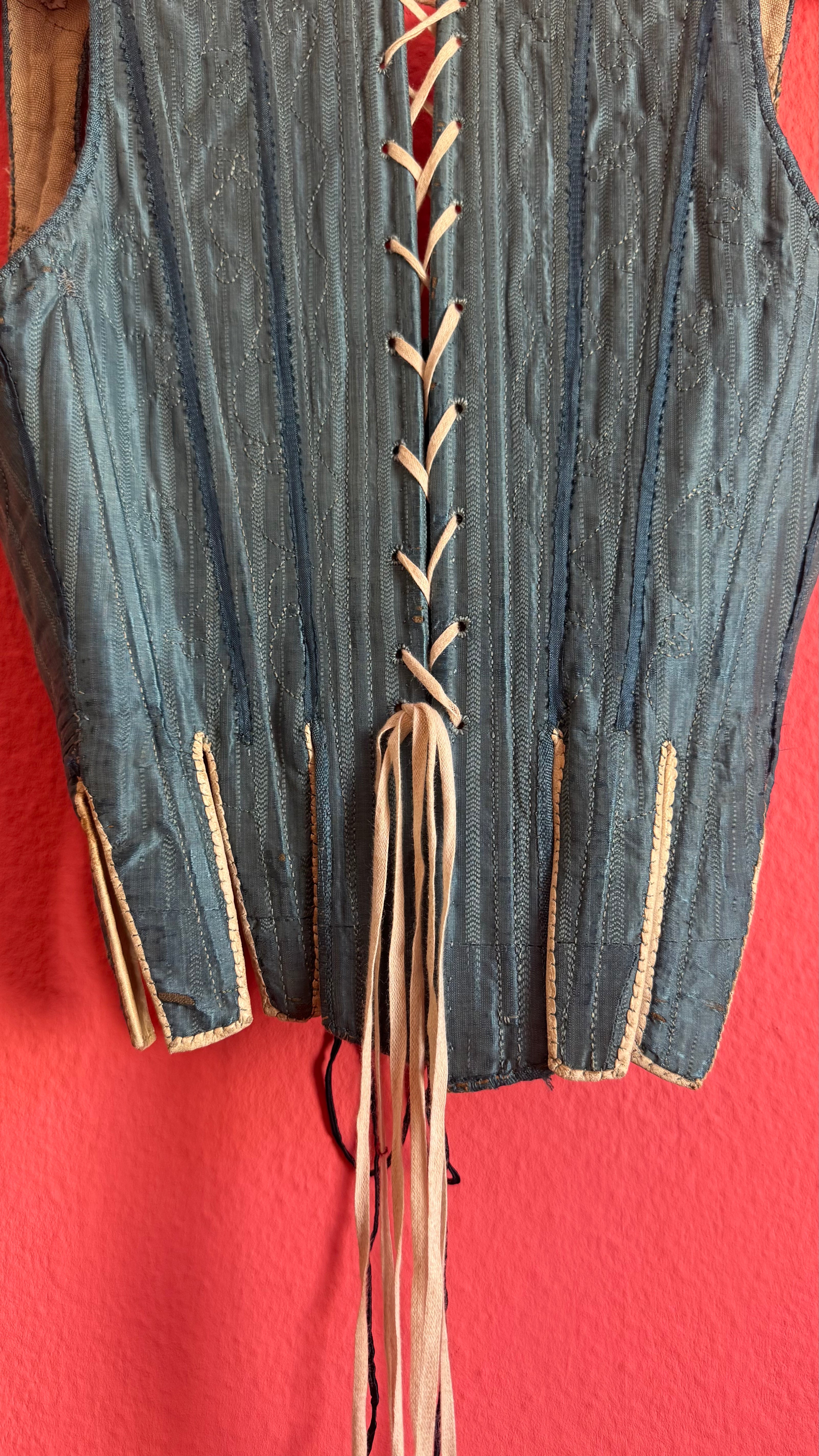 Vintage 19th-Century Blue-Grey Lace-Up Historical Bodice