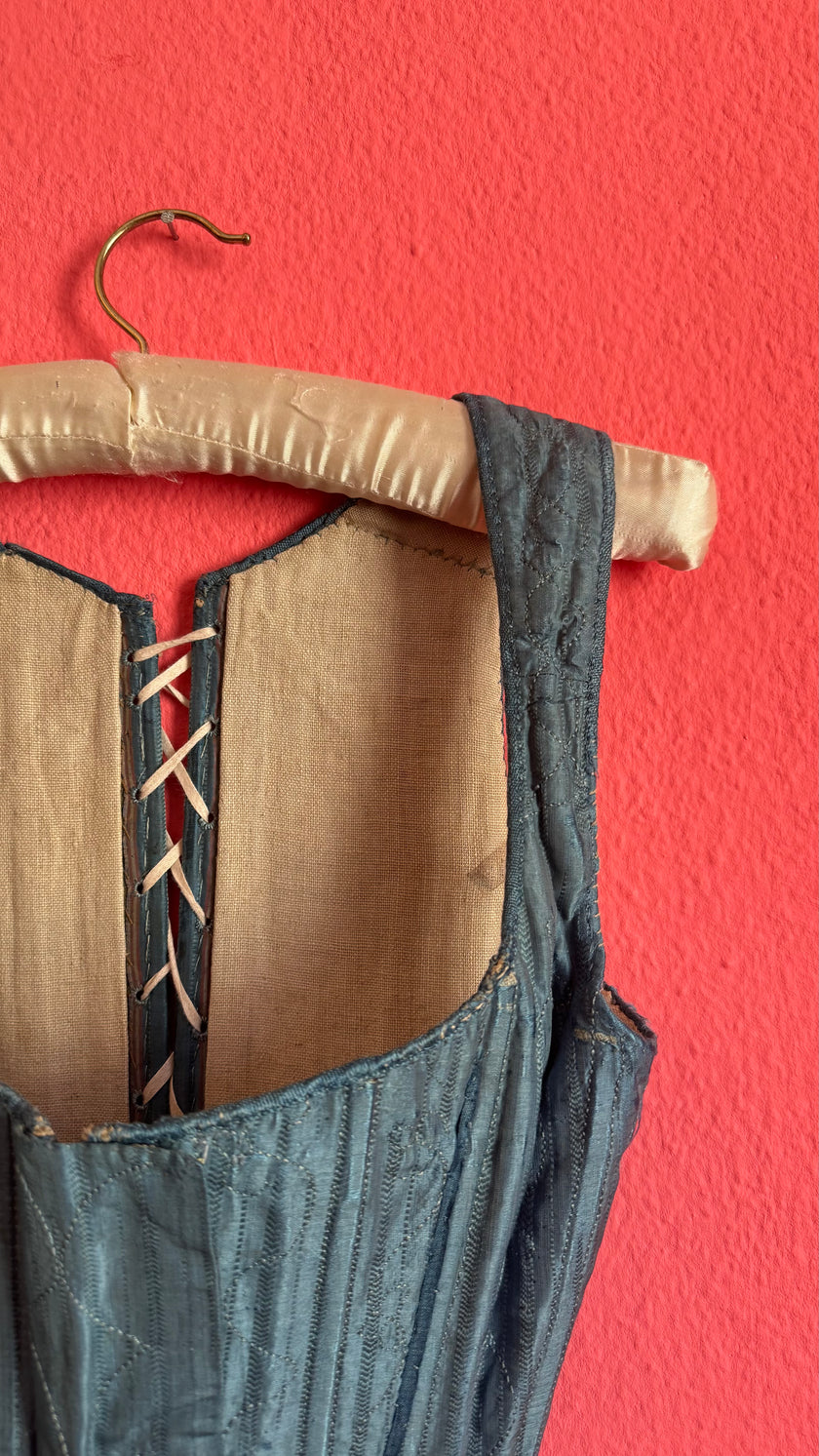 Vintage 19th-Century Blue-Grey Lace-Up Historical Bodice