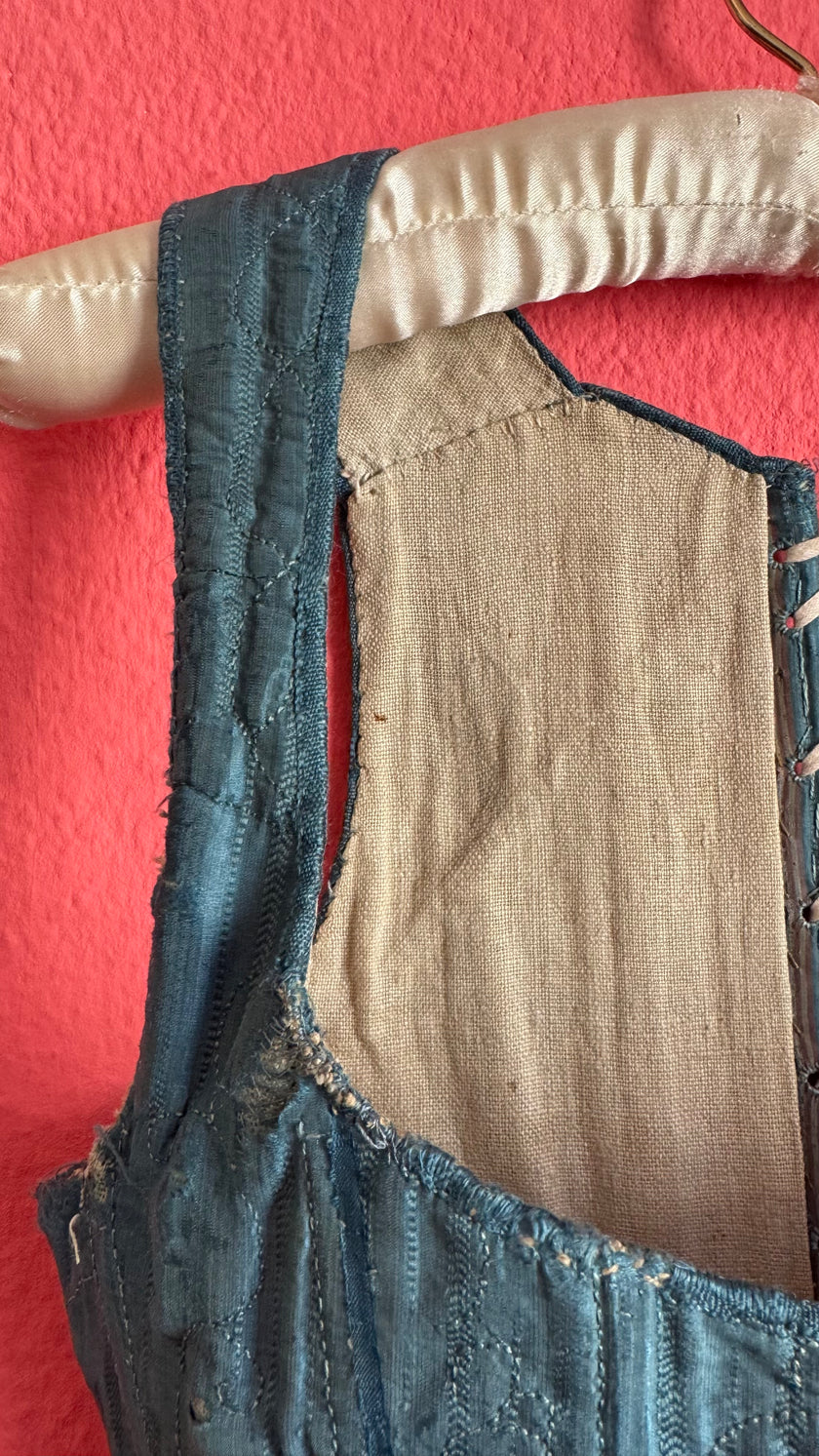 Vintage 19th-Century Blue-Grey Lace-Up Historical Bodice