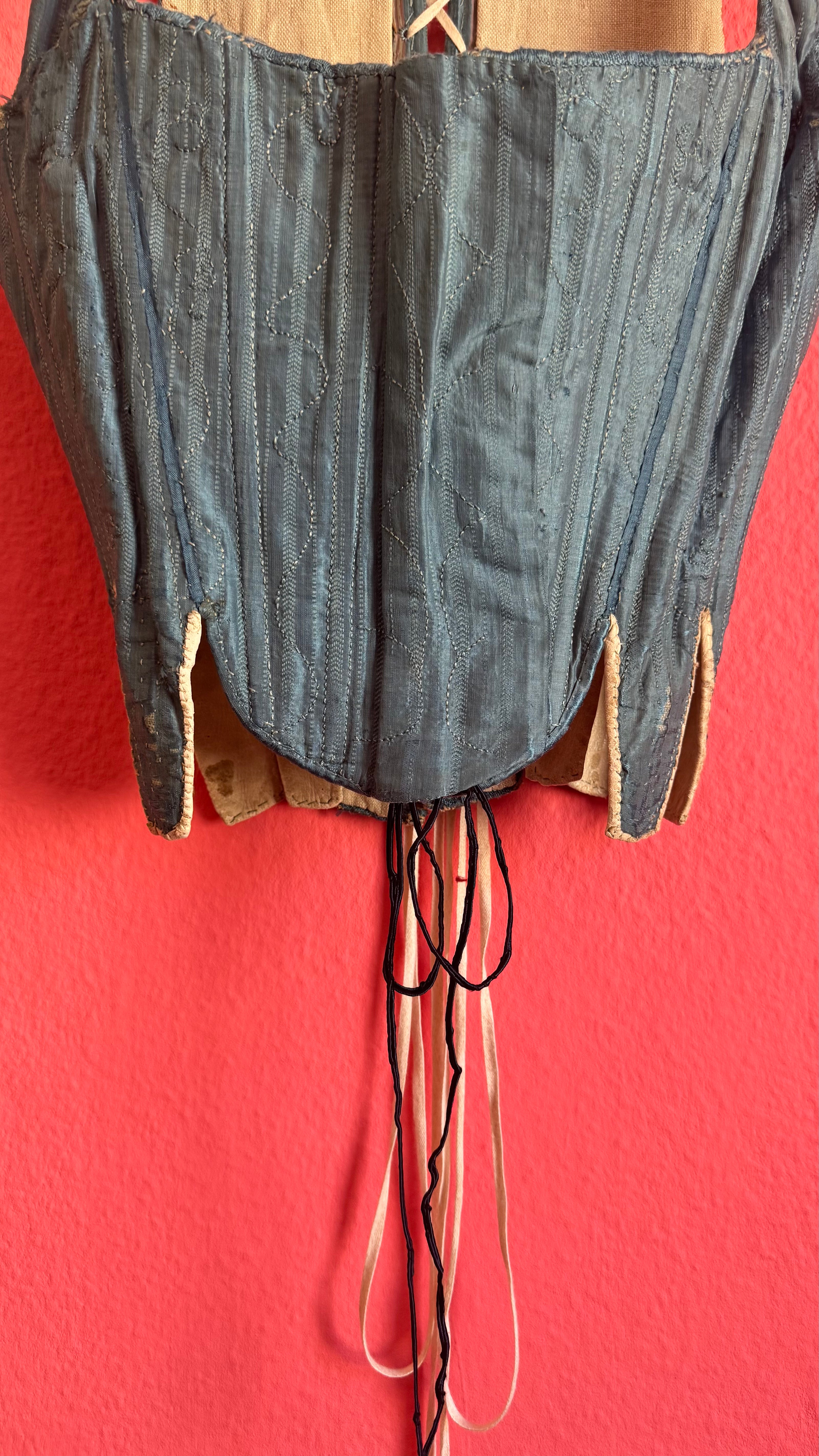 Vintage 19th-Century Blue-Grey Lace-Up Historical Bodice