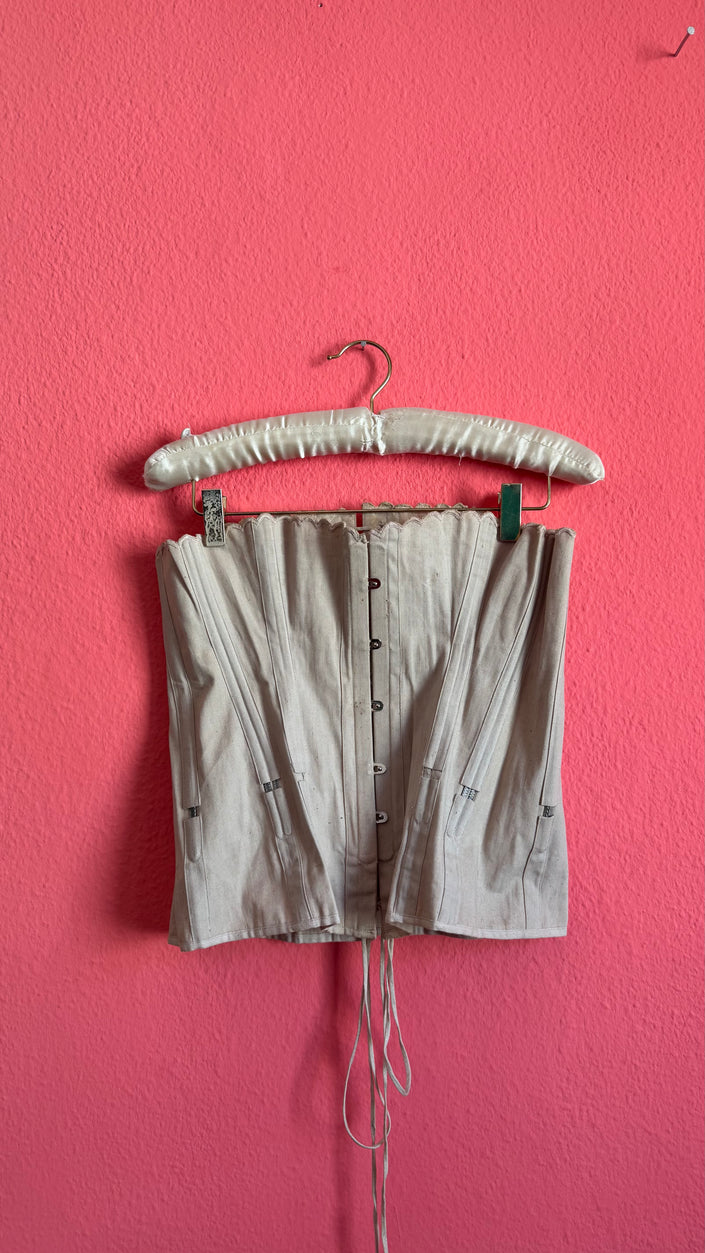Vintage 1920s Ivory Cotton Coutil Lace-Up Corset