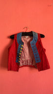 Vintage Traditional Dirndl Vest in Red Jacquard and Cotton