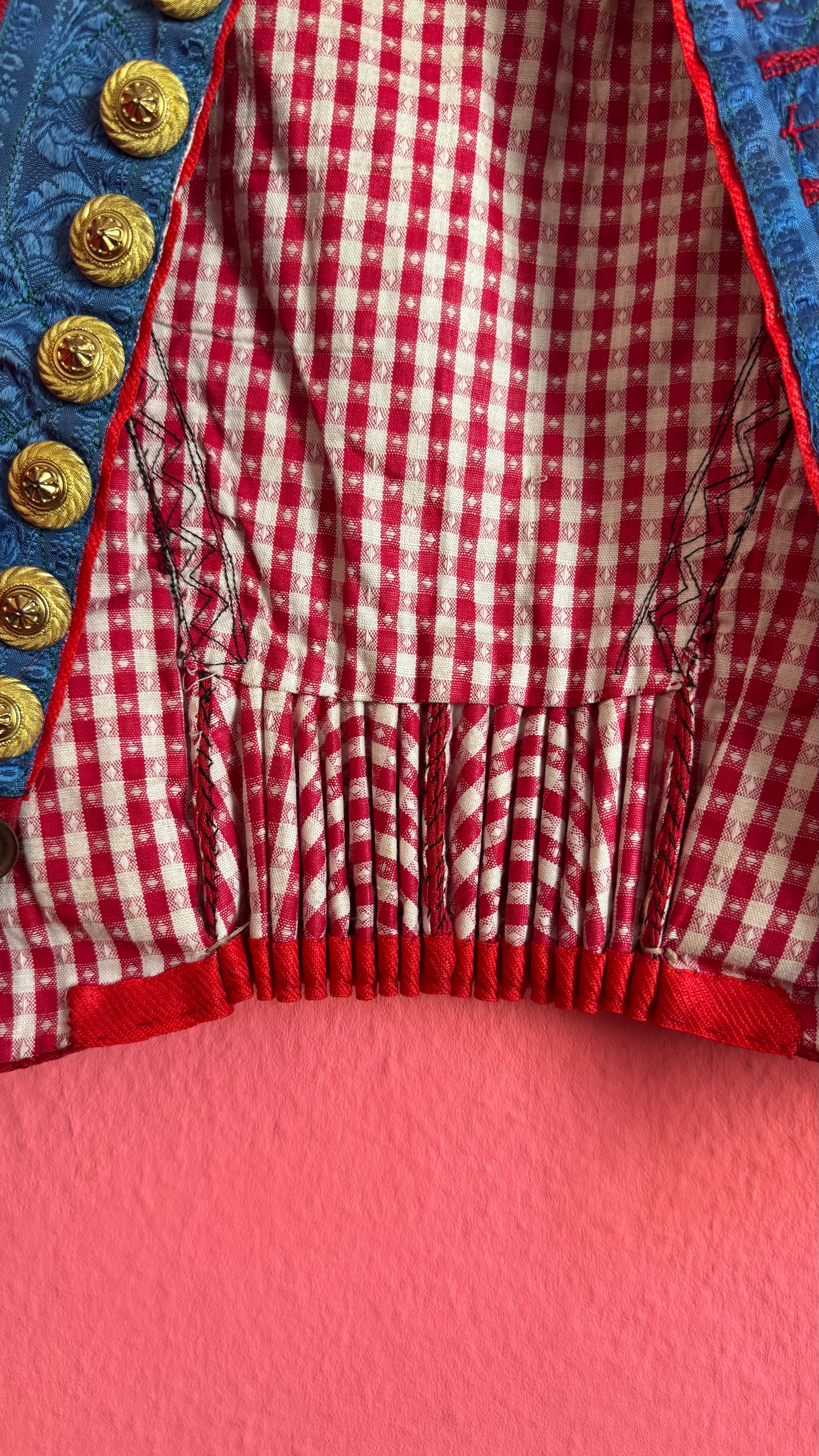 Vintage Traditional Dirndl Vest in Red Jacquard and Cotton