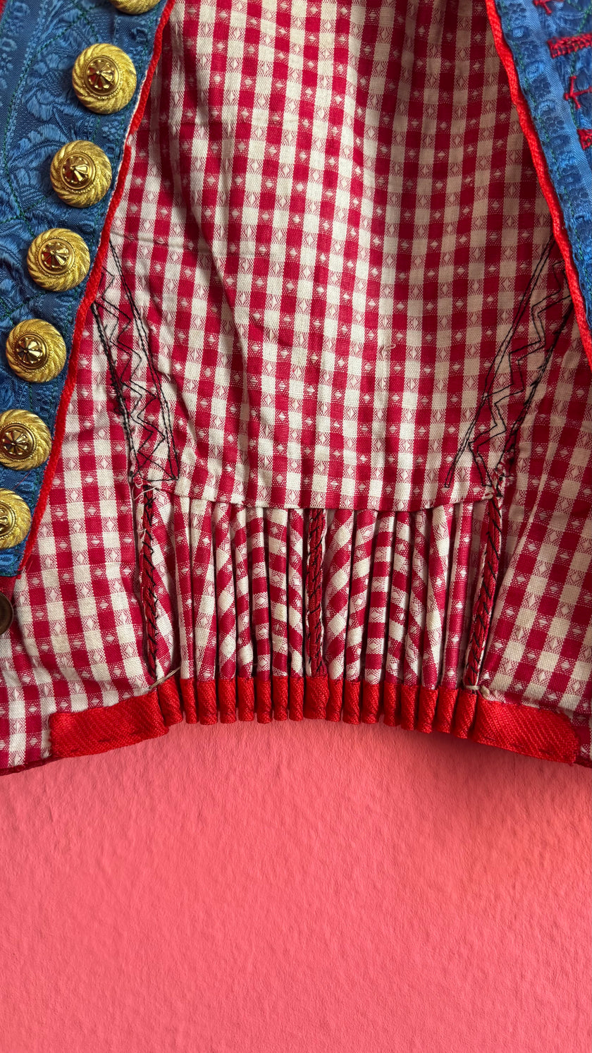 Vintage Traditional Dirndl Vest in Red Jacquard and Cotton