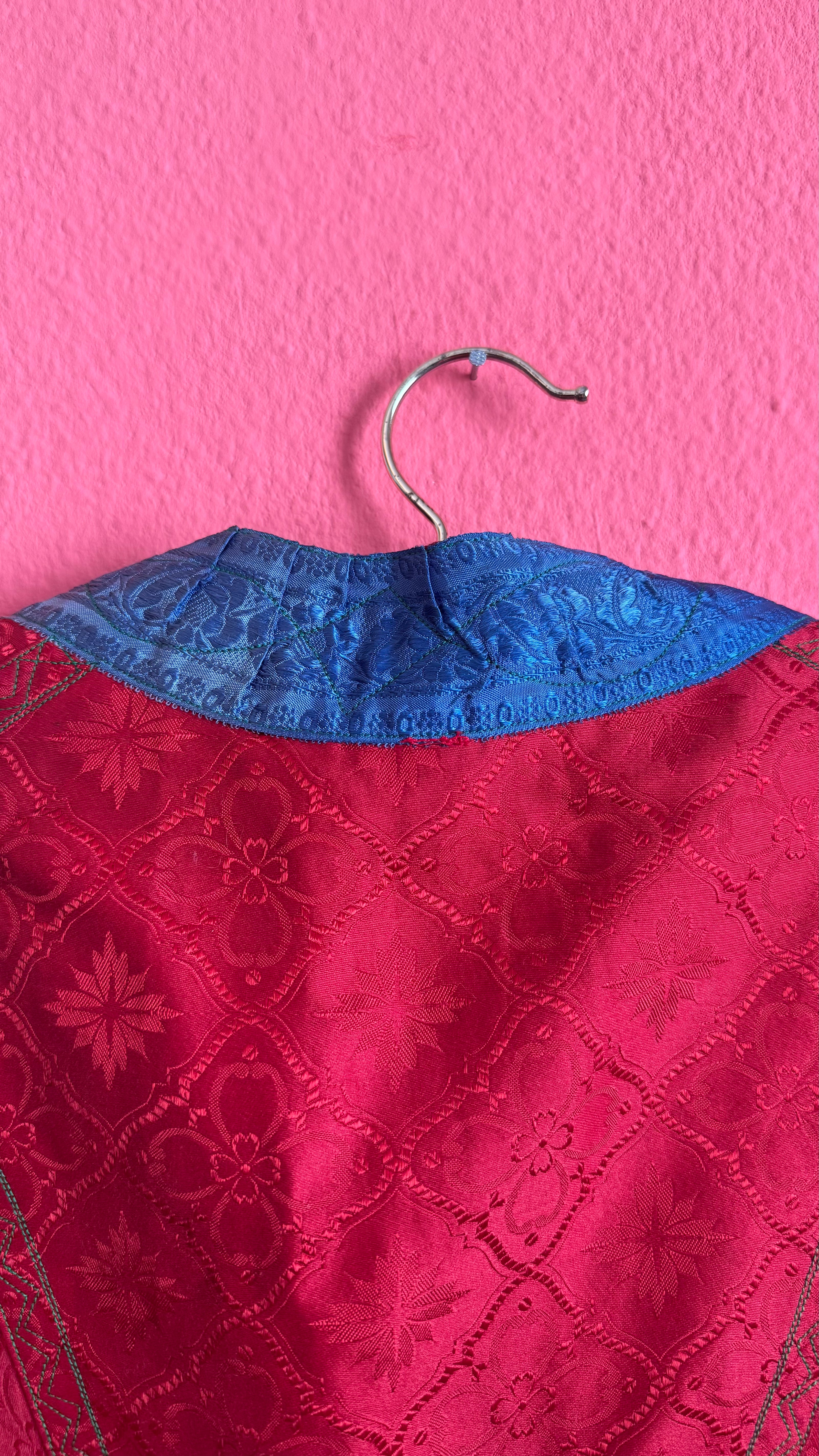 Vintage Traditional Dirndl Vest in Red Jacquard and Cotton